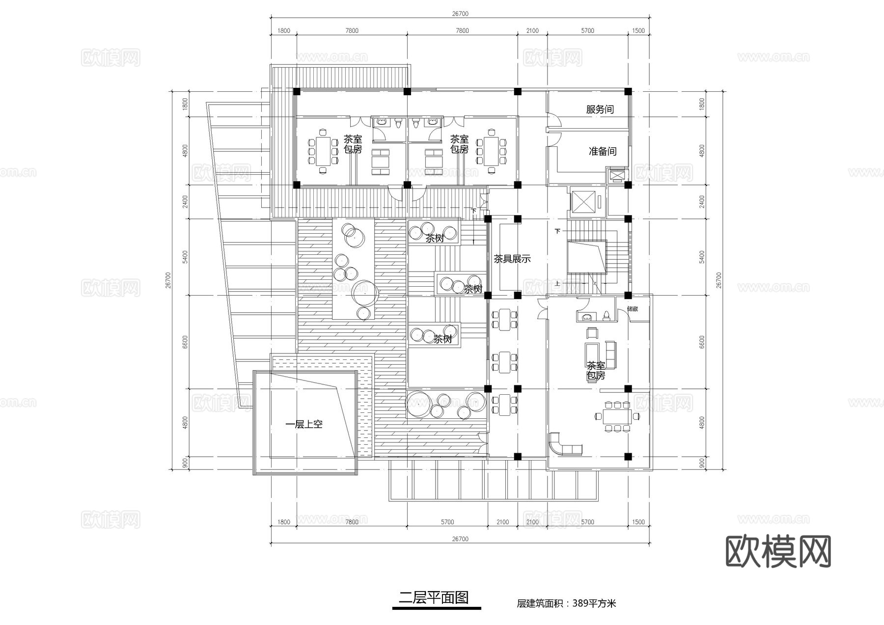 现代民宿别墅会所平面方案图cad施工图