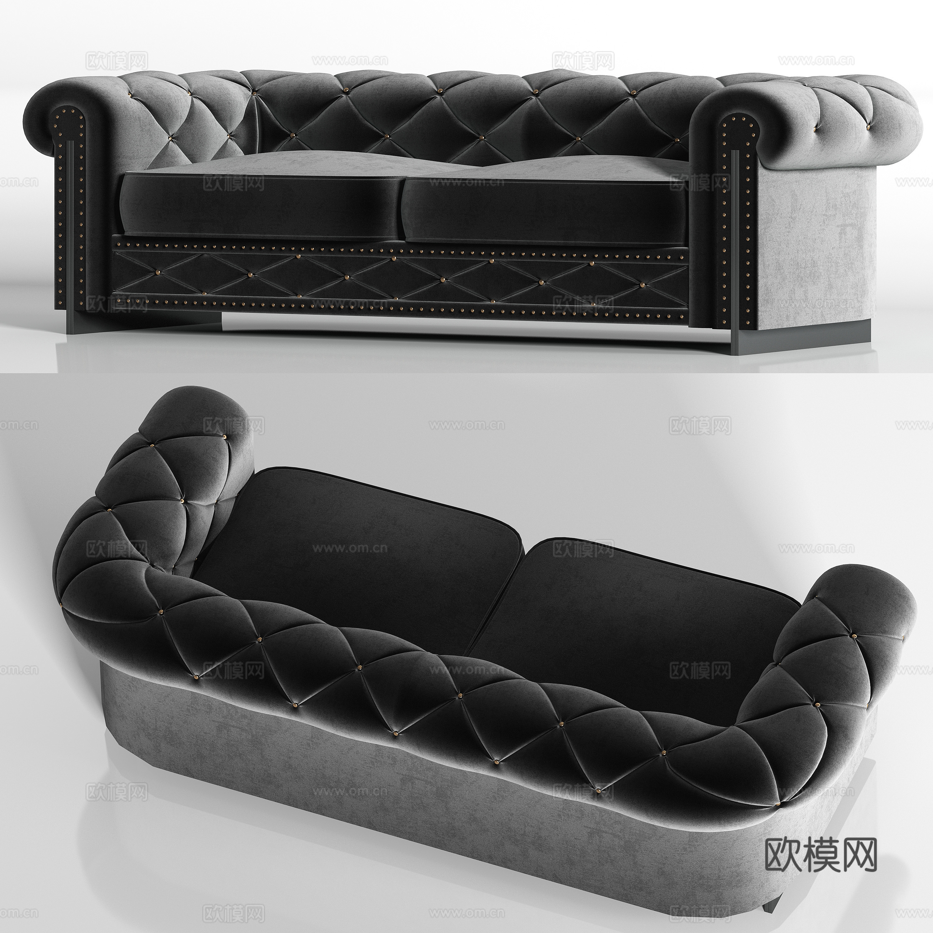 简欧欧式轻奢灰绒双人沙发3d模型