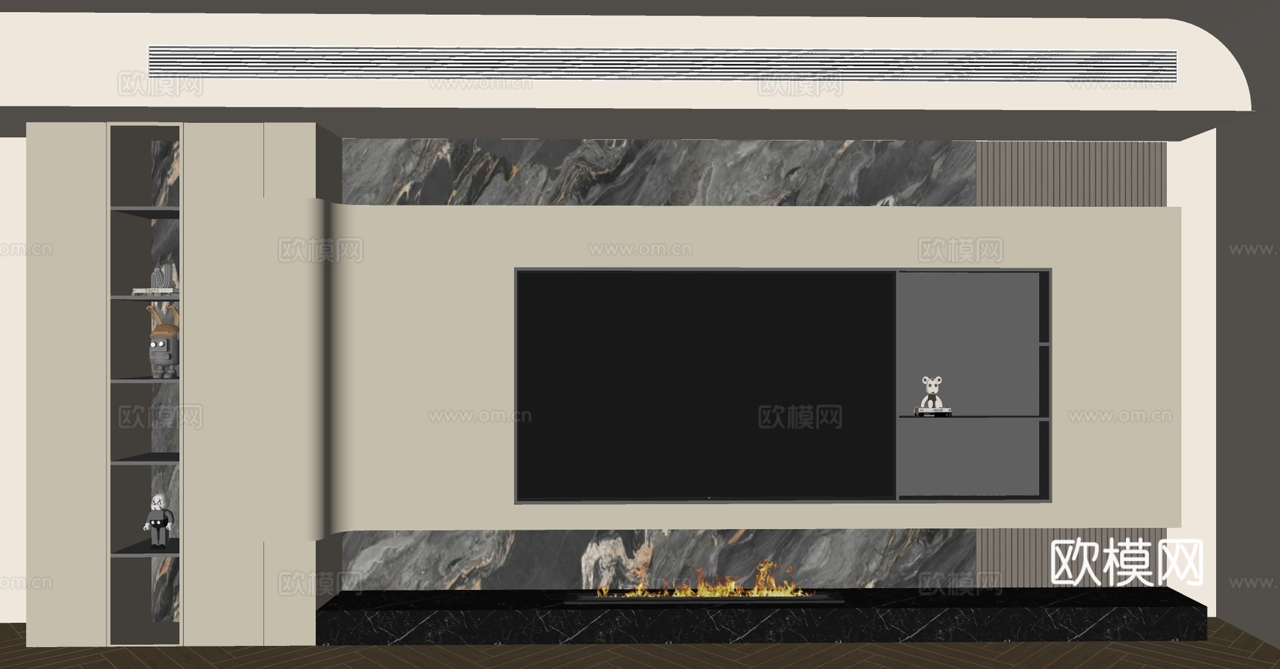 现代极简电视背景墙 简约客厅背景墙 悬空电视背景墙 电视墙su模型