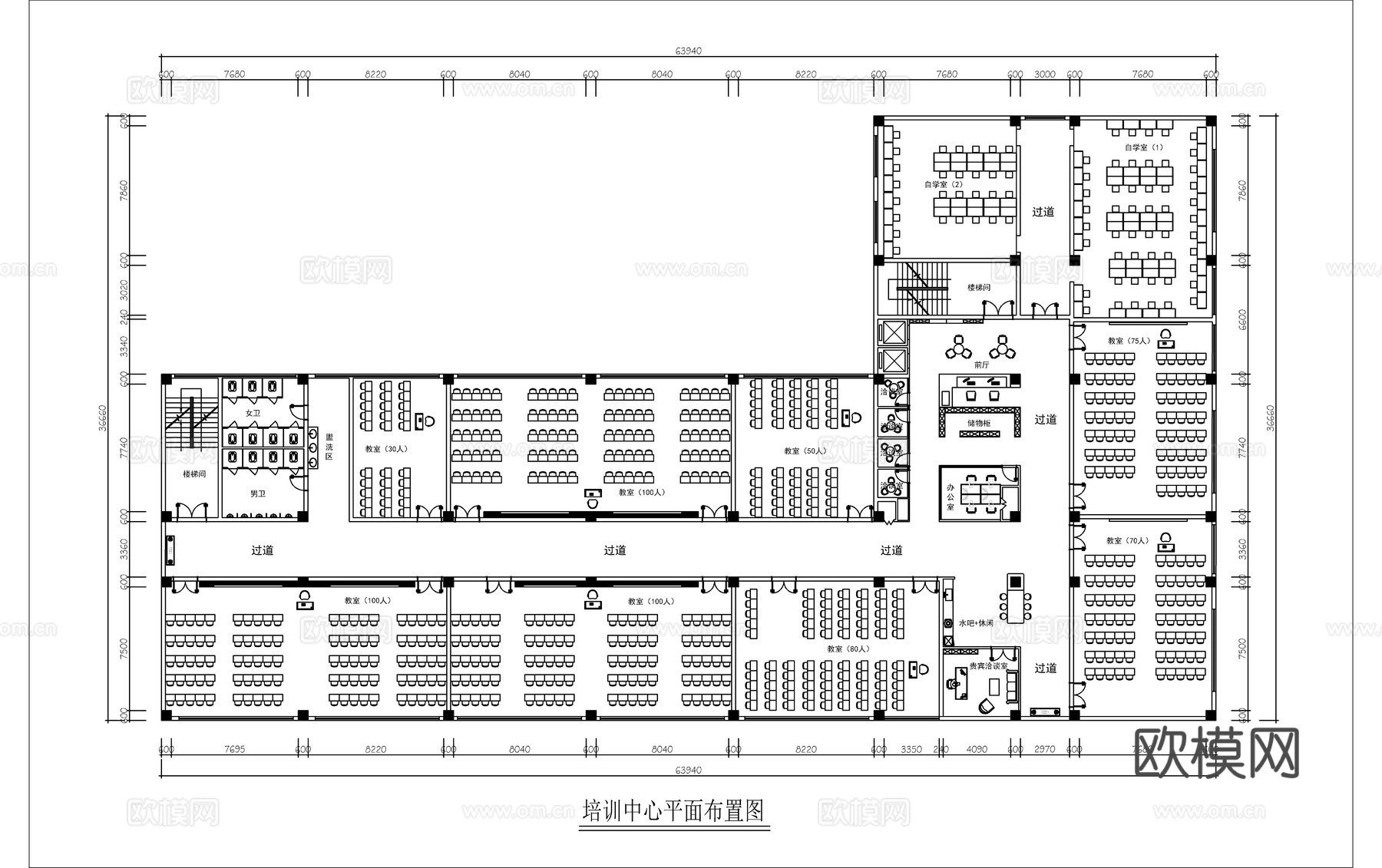现代培训中心平面方案图cad施工图