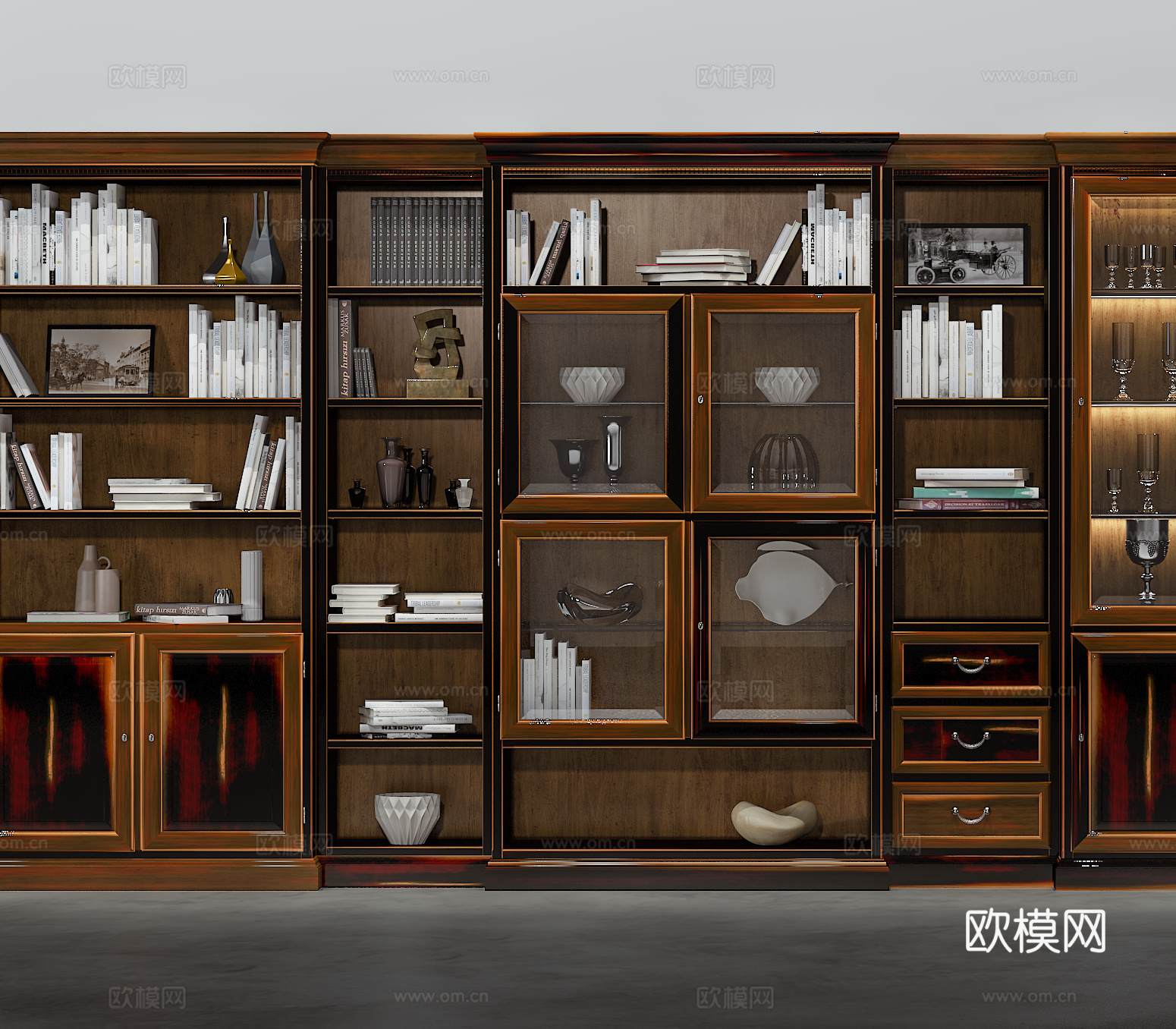 简欧欧式书柜饰品书桌椅3d模型