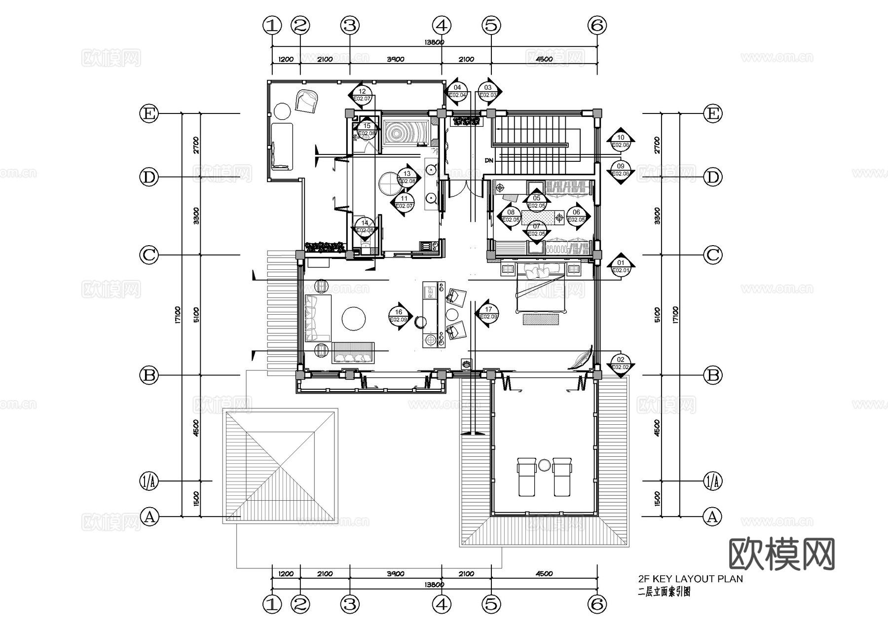复式别墅F室内施工图cad施工图