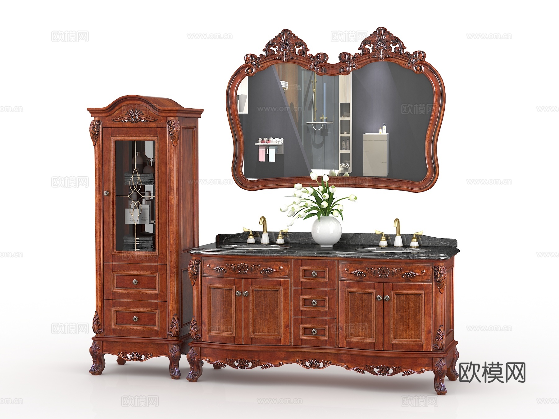 欧式古典浴室柜镜侧柜组合3d模型下载