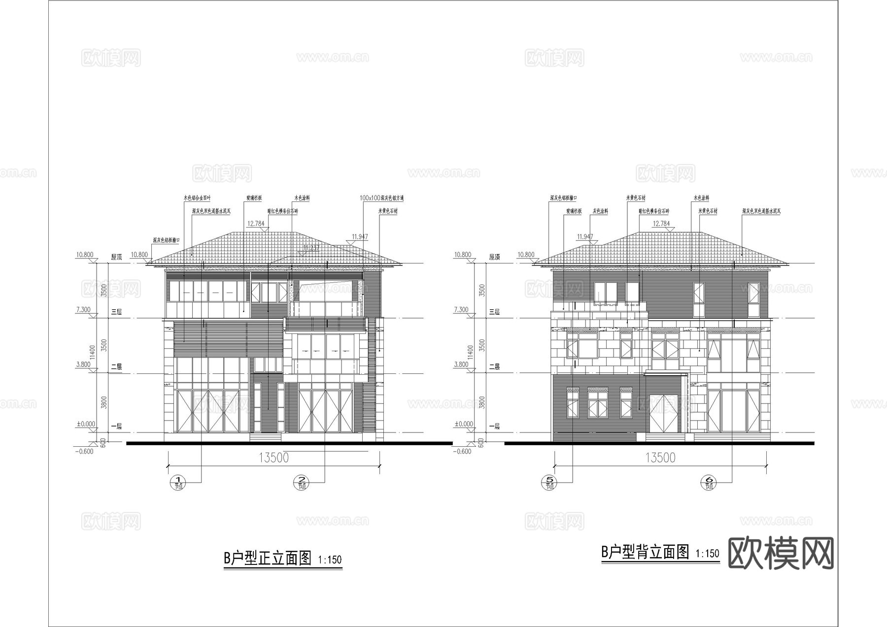 三层民宿别墅施工图cad施工图
