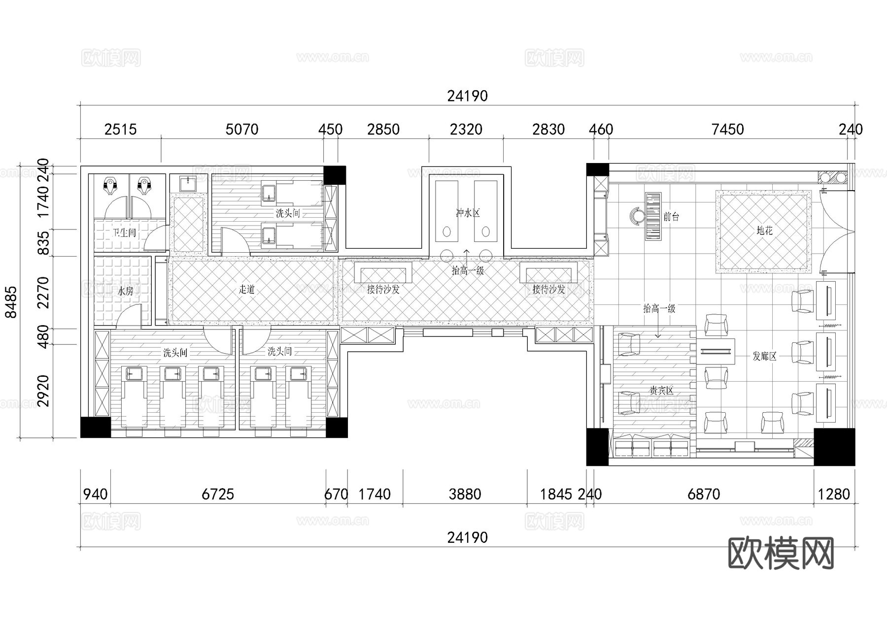 理发洗发店施工图cad施工图