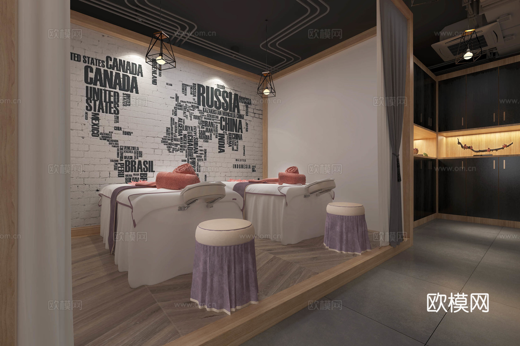 工业风现代  美容院 工业风背景墙3d模型