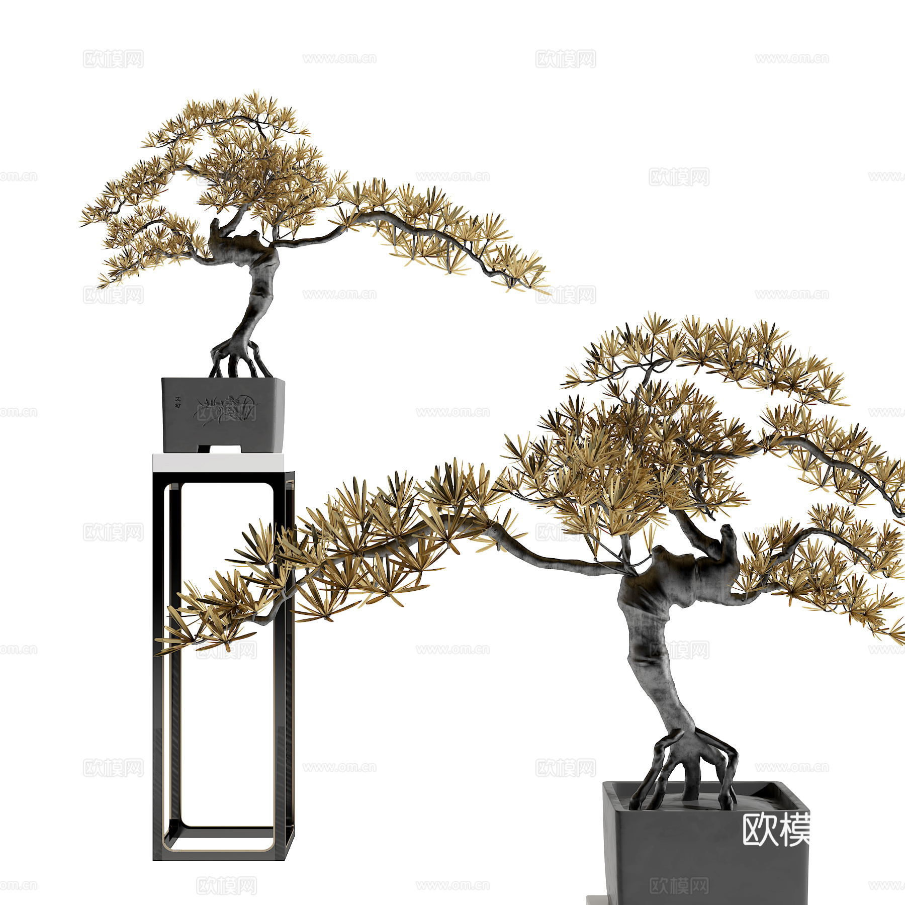 新中式植物摆件su模型