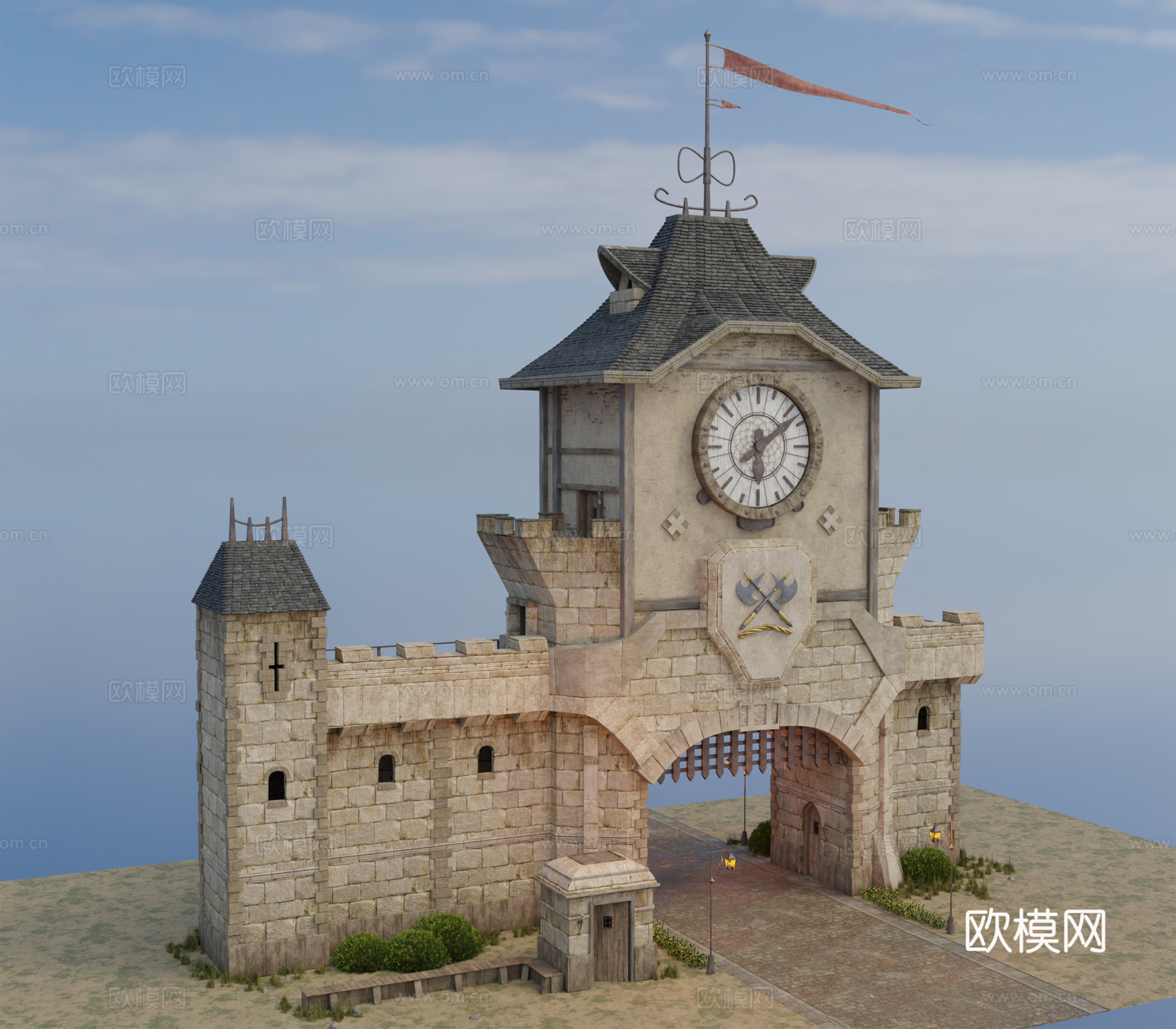中世纪建筑 中世纪房屋 复古建筑 复古城墙 城堡su模型