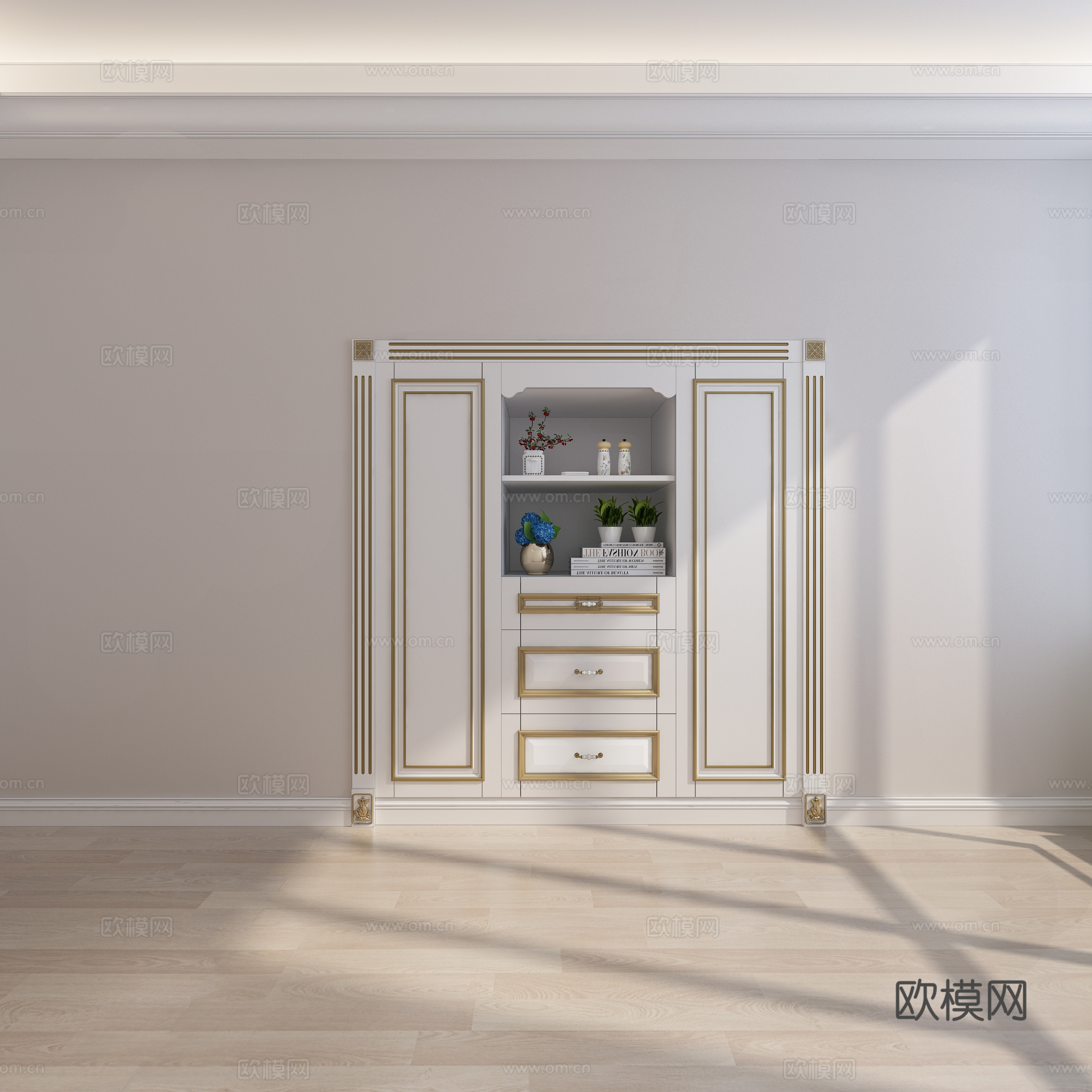 简欧橱柜 书柜3d模型