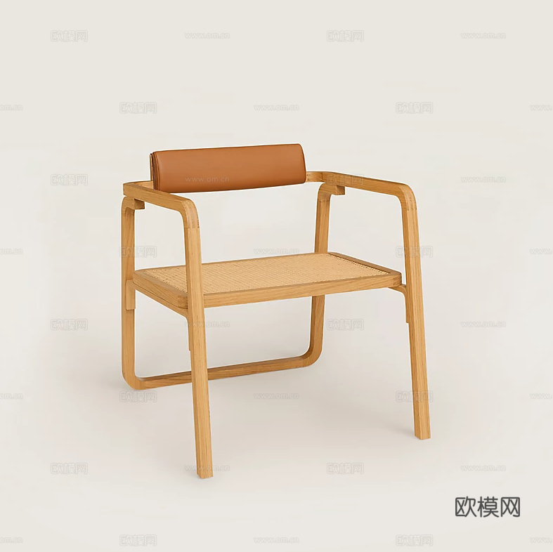 HERMES 原木风餐椅3d模型下载（渲染图1）