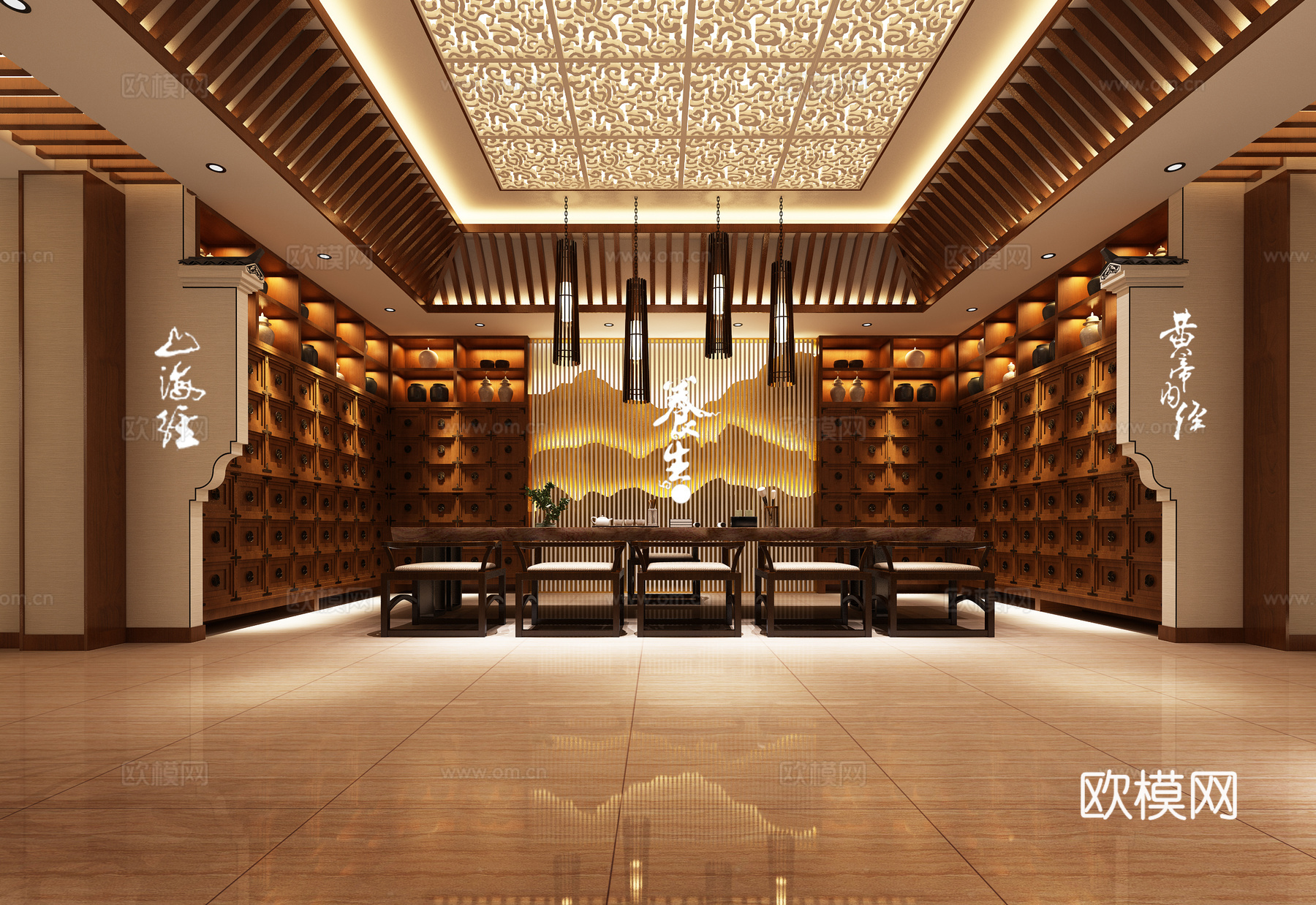 中式中医院大堂效果图3d模型下载（渲染图2）