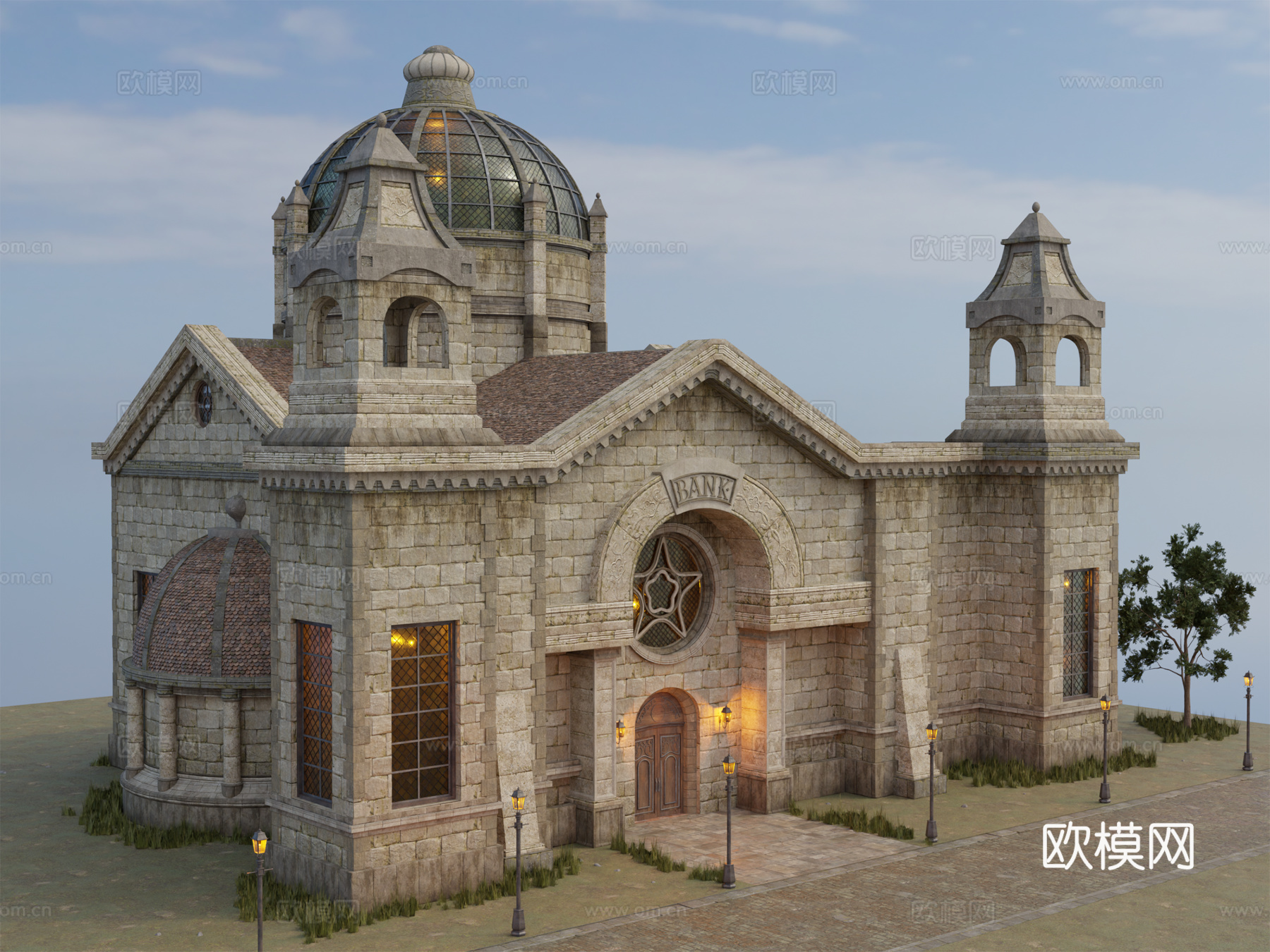 中世纪建筑 中世纪房屋 复古建筑 复古银行 中世纪银行su模型