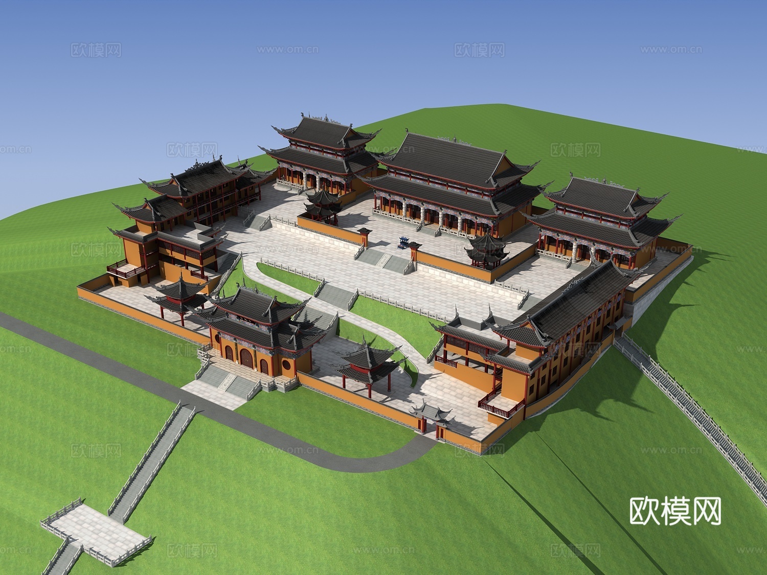 中式庙子寺庙大雄宝殿3d模型