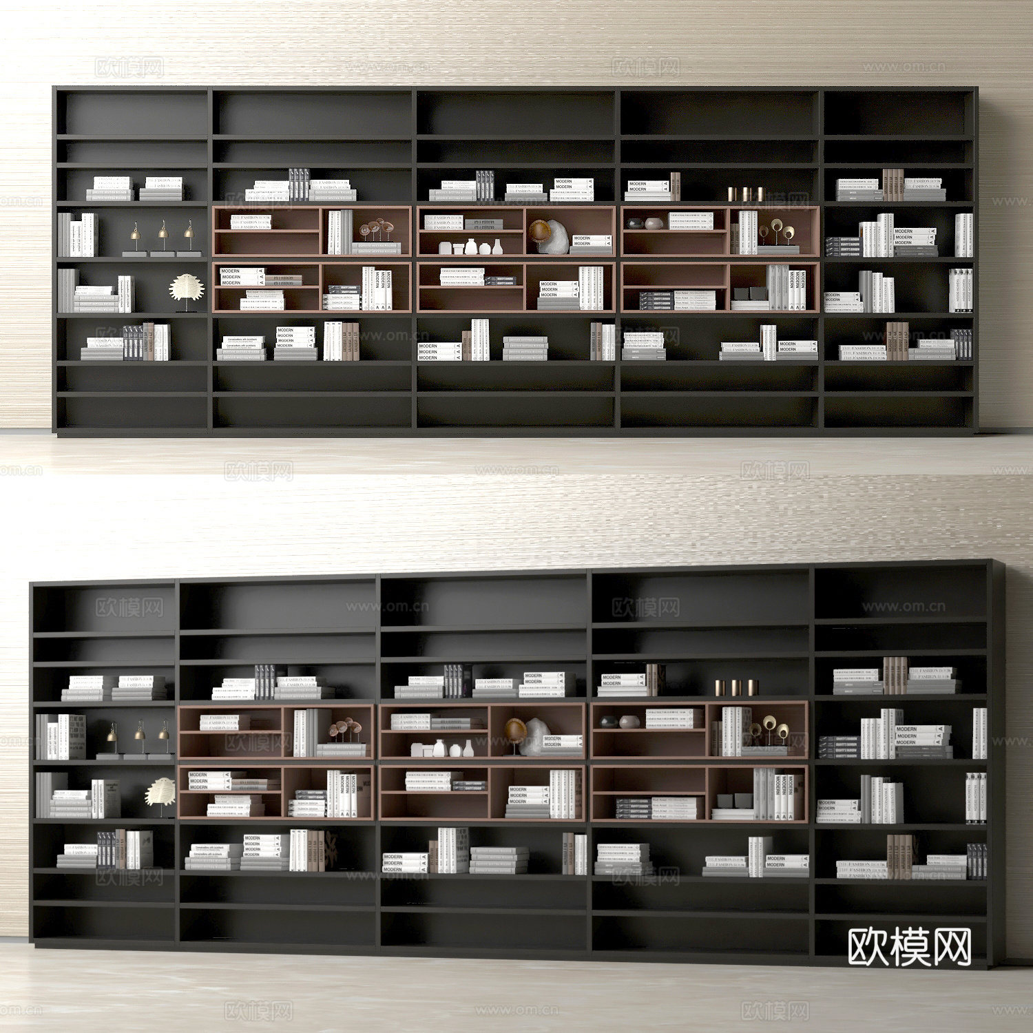 现代书柜 置物架3d模型下载（渲染图2）