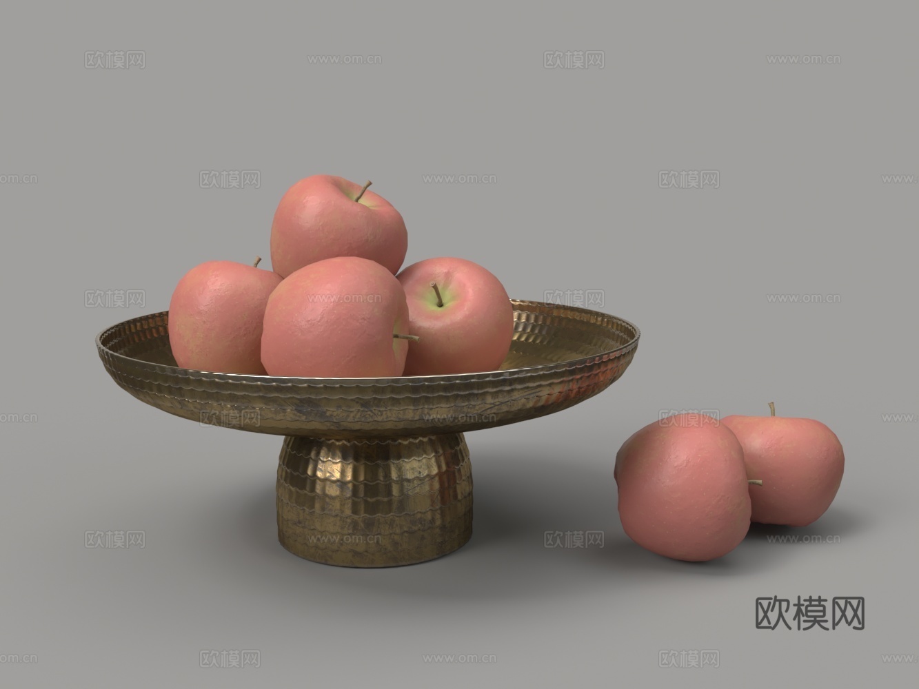 古铜托盘果盘苹果3d模型