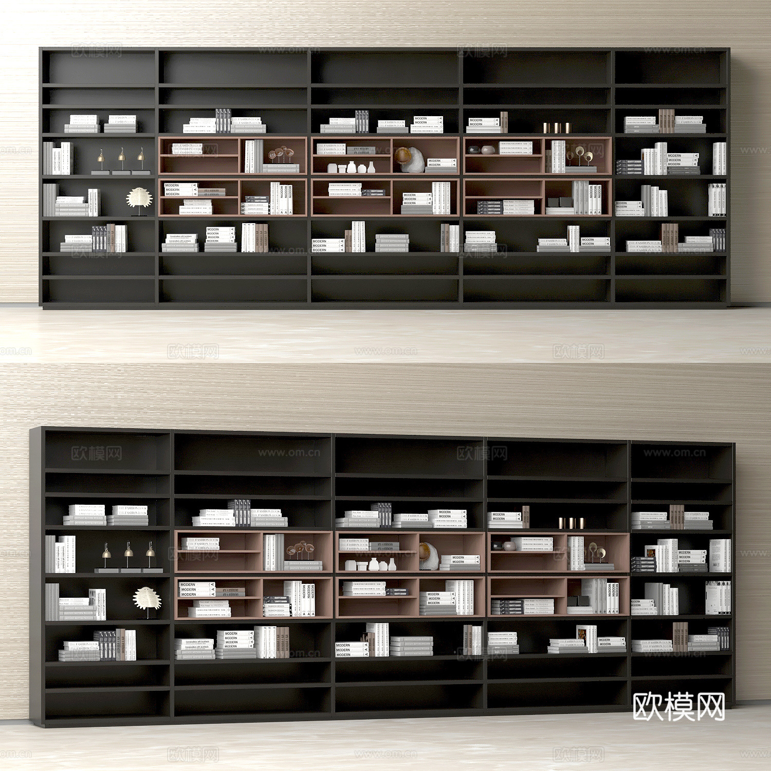 现代书柜 置物架3d模型下载（渲染图3）