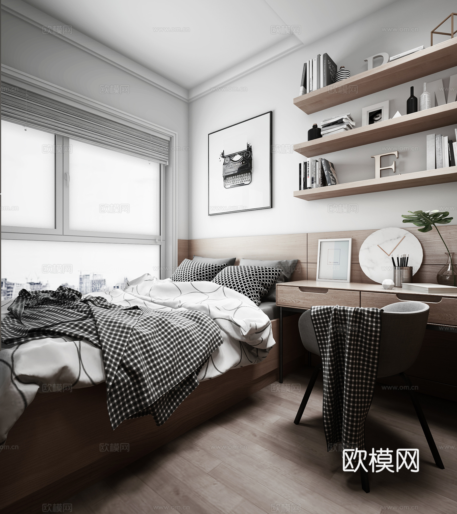 简欧现代儿童卧室书房榻榻米3d模型