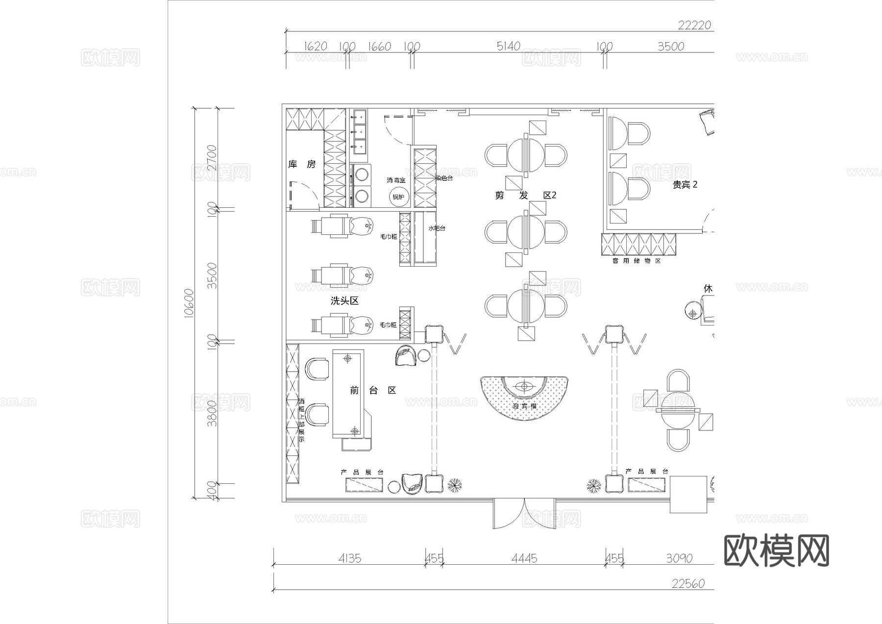 理发店平面布置图cad施工图
