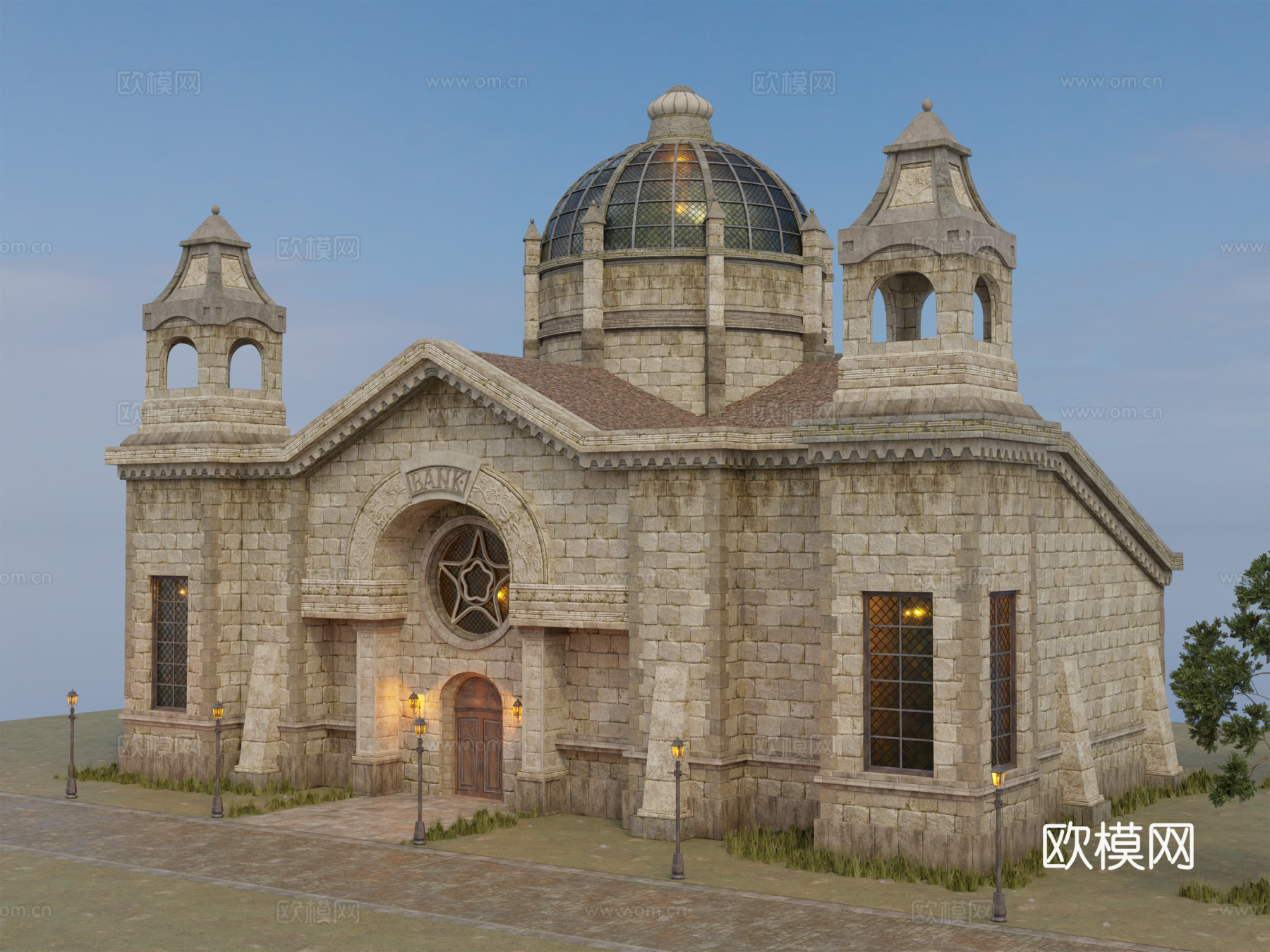 中世纪建筑 中世纪房屋 复古建筑 复古银行 中世纪银行su模型