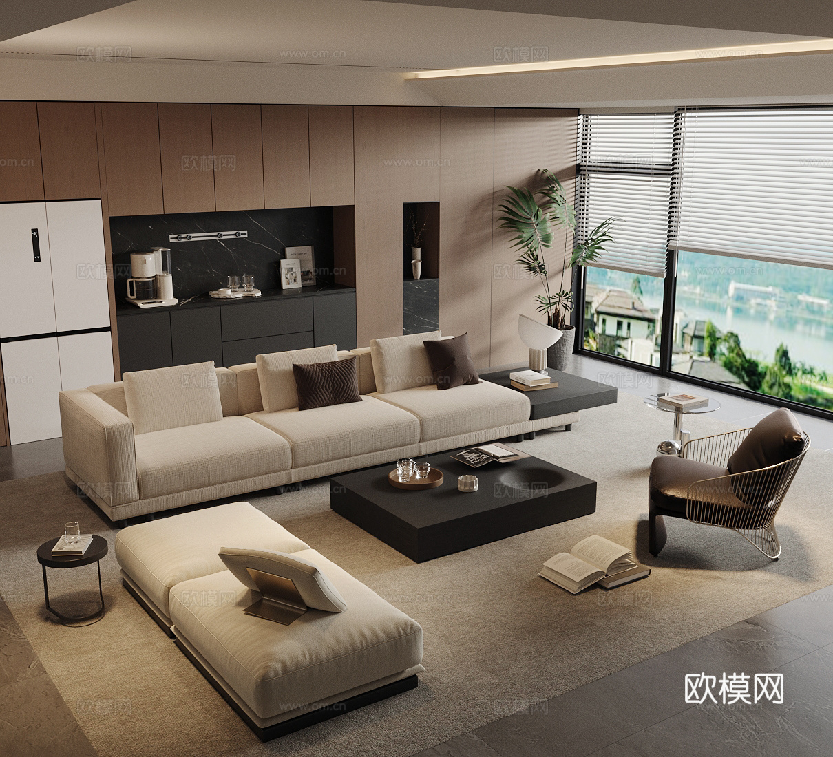 现代意式家居客厅 轻奢意式客厅 高级灰客厅 沙发茶几组合3d模型