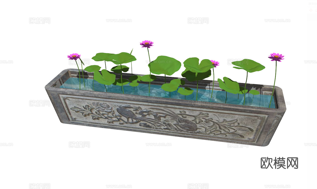 中式 新中式 马槽 石槽 水景小品su模型