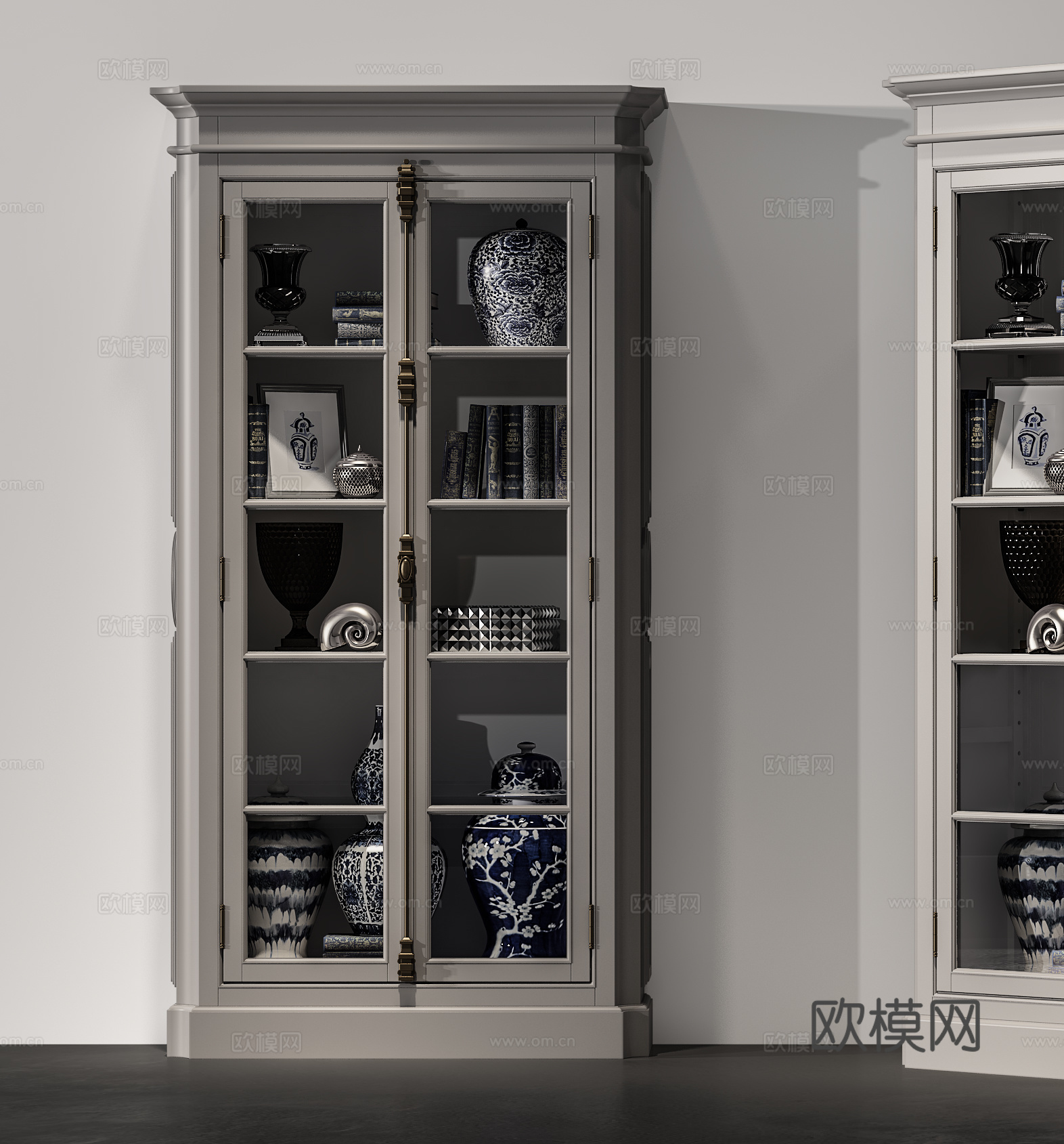简欧欧式书柜装饰品休闲椅组合3d模型