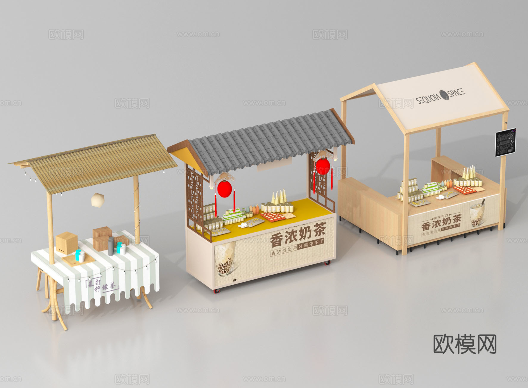 现代网红摊位 网红小吃车 夜市摊位 售货亭 售卖车 小吃摊su模型