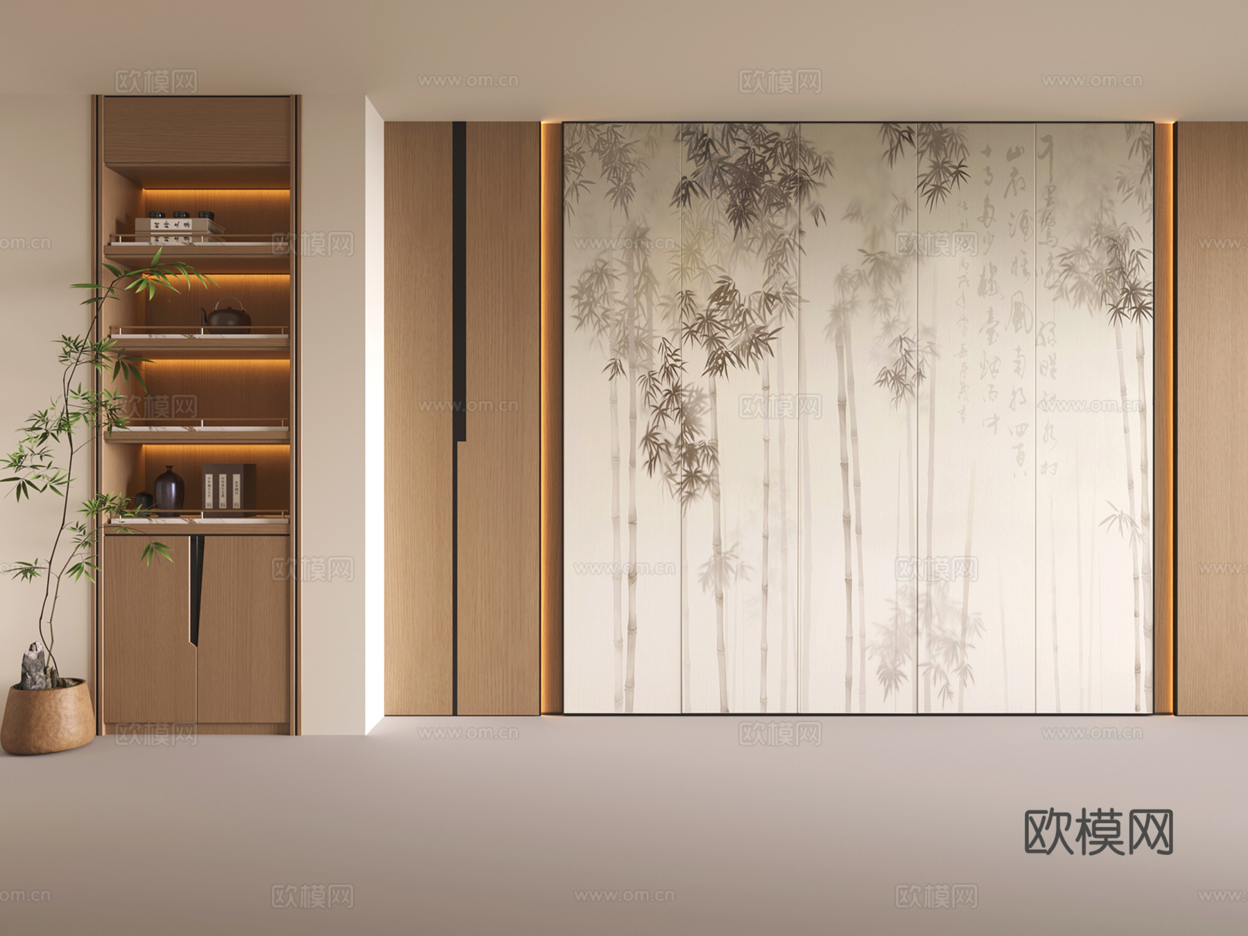 中式沙发背景墙 宋式背景墙 禅意背景墙 茶室背景墙 客厅背景su模型