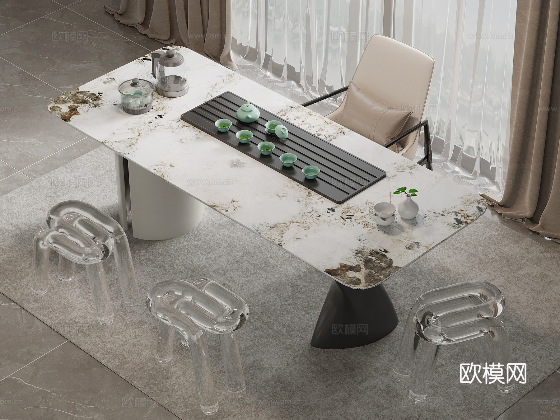 现代简约茶桌椅 茶台3d模型