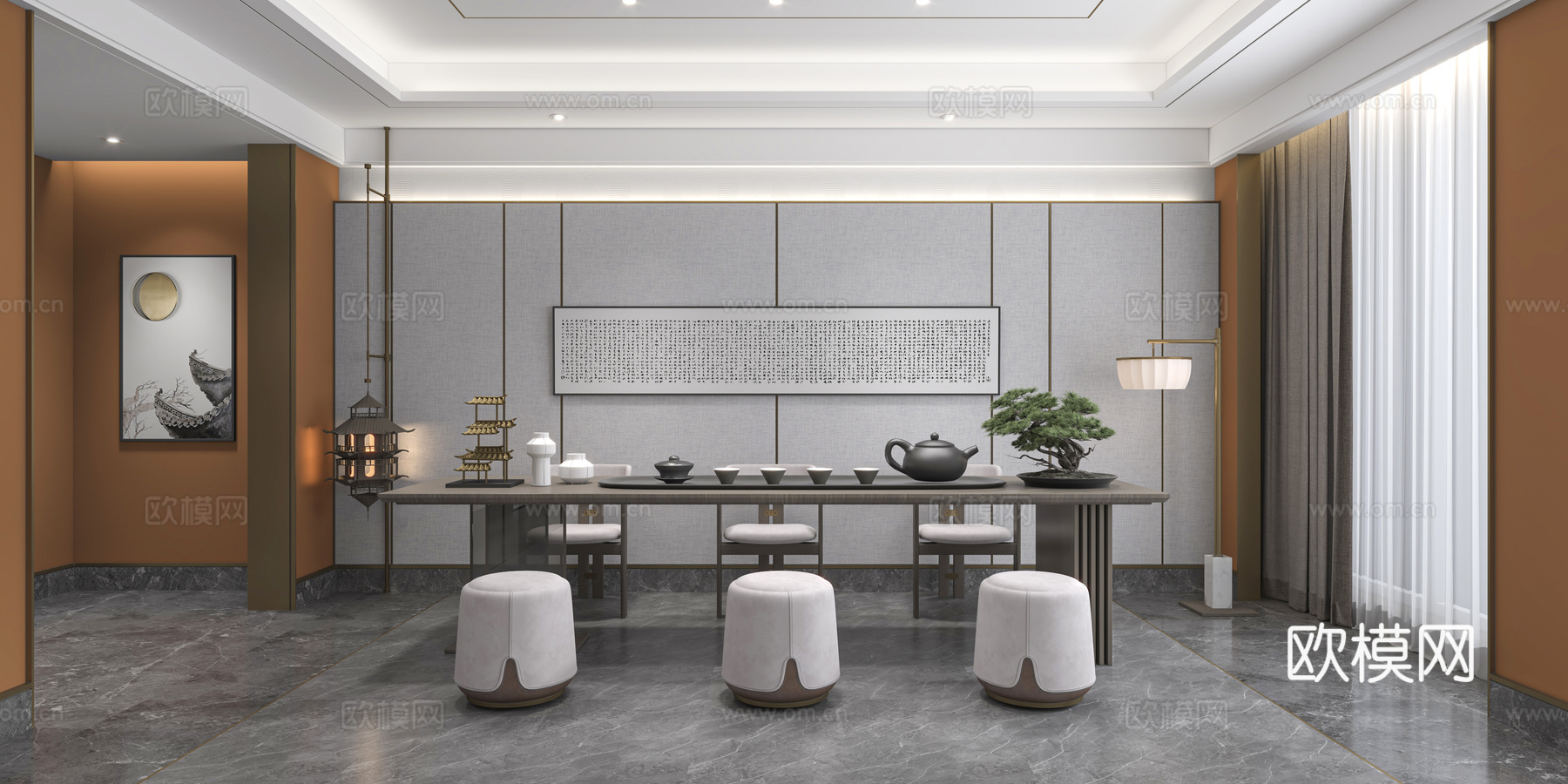 新中式包房 包厢 中式餐厅 组合家具 茶歇区3d模型