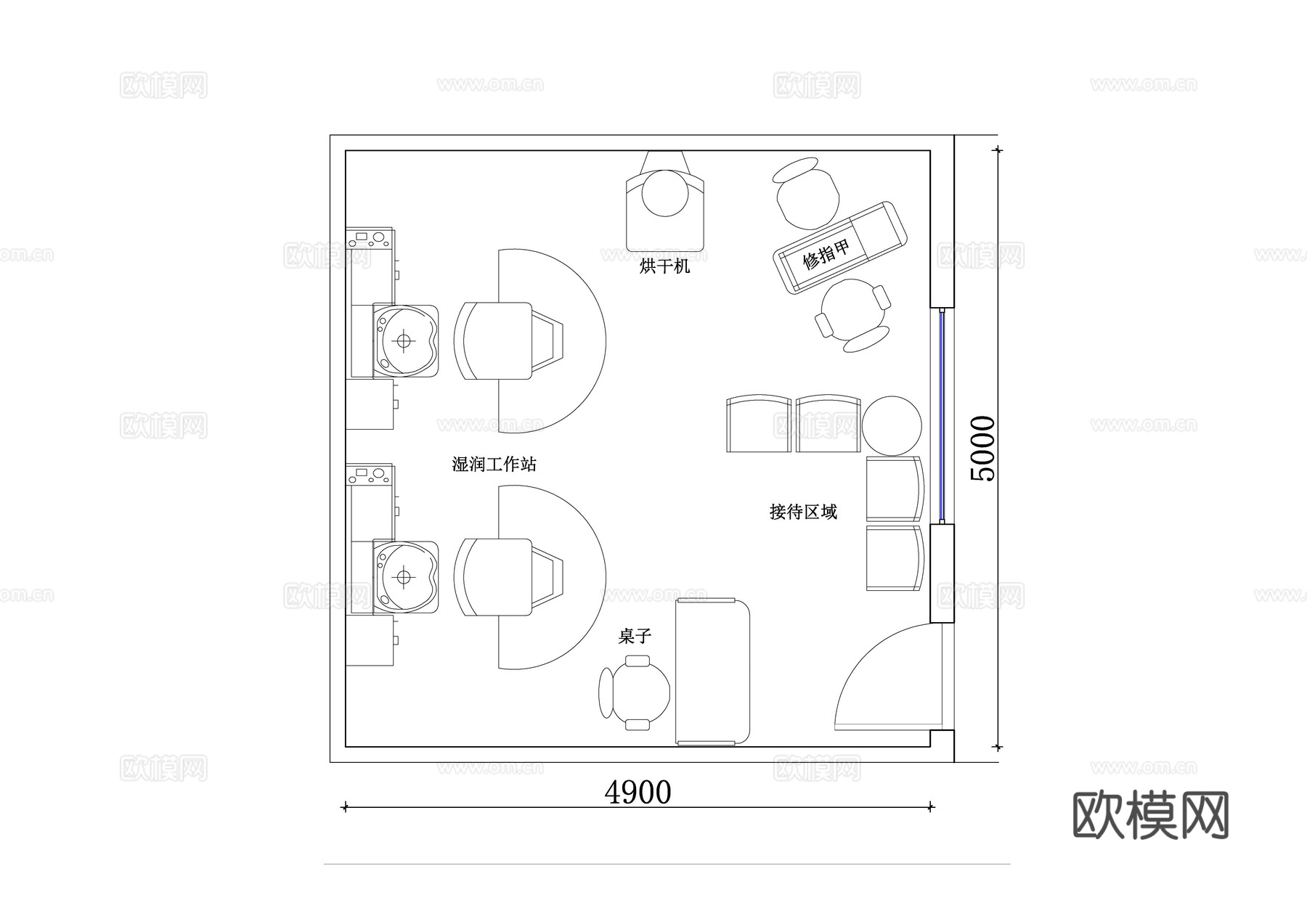 美发沙龙家具 沙龙座椅 美发椅 洗头床 沙龙镜子柜 沙龙接待cad施工图