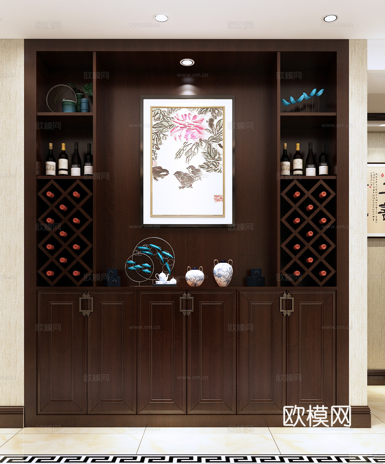 新中式中式酒柜 新中式酒柜 博古架 酒柜 中式博古架3d模型