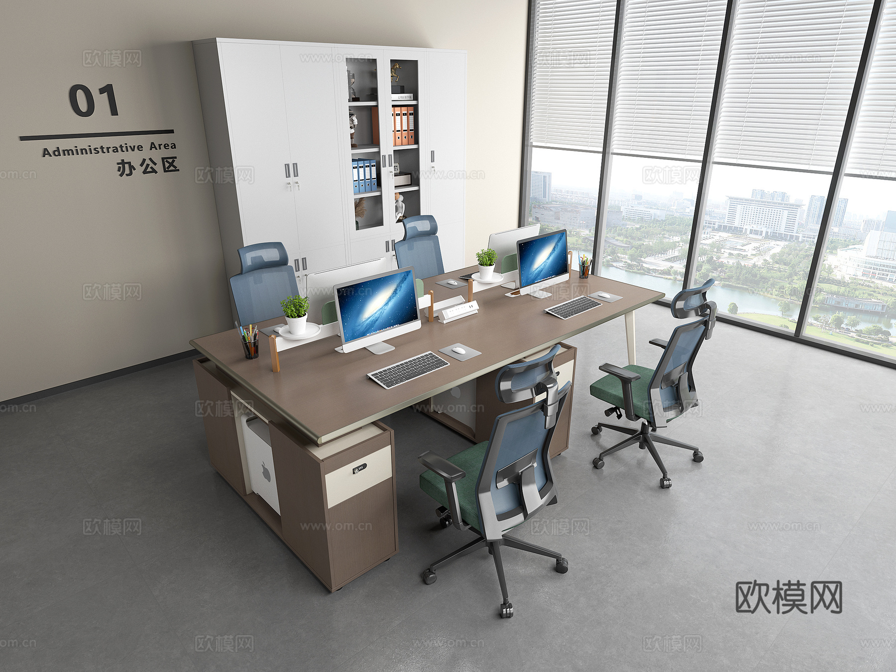 现代办公桌椅组合 员工办公桌椅 职员工位 电脑桌椅 活动边柜3d模型