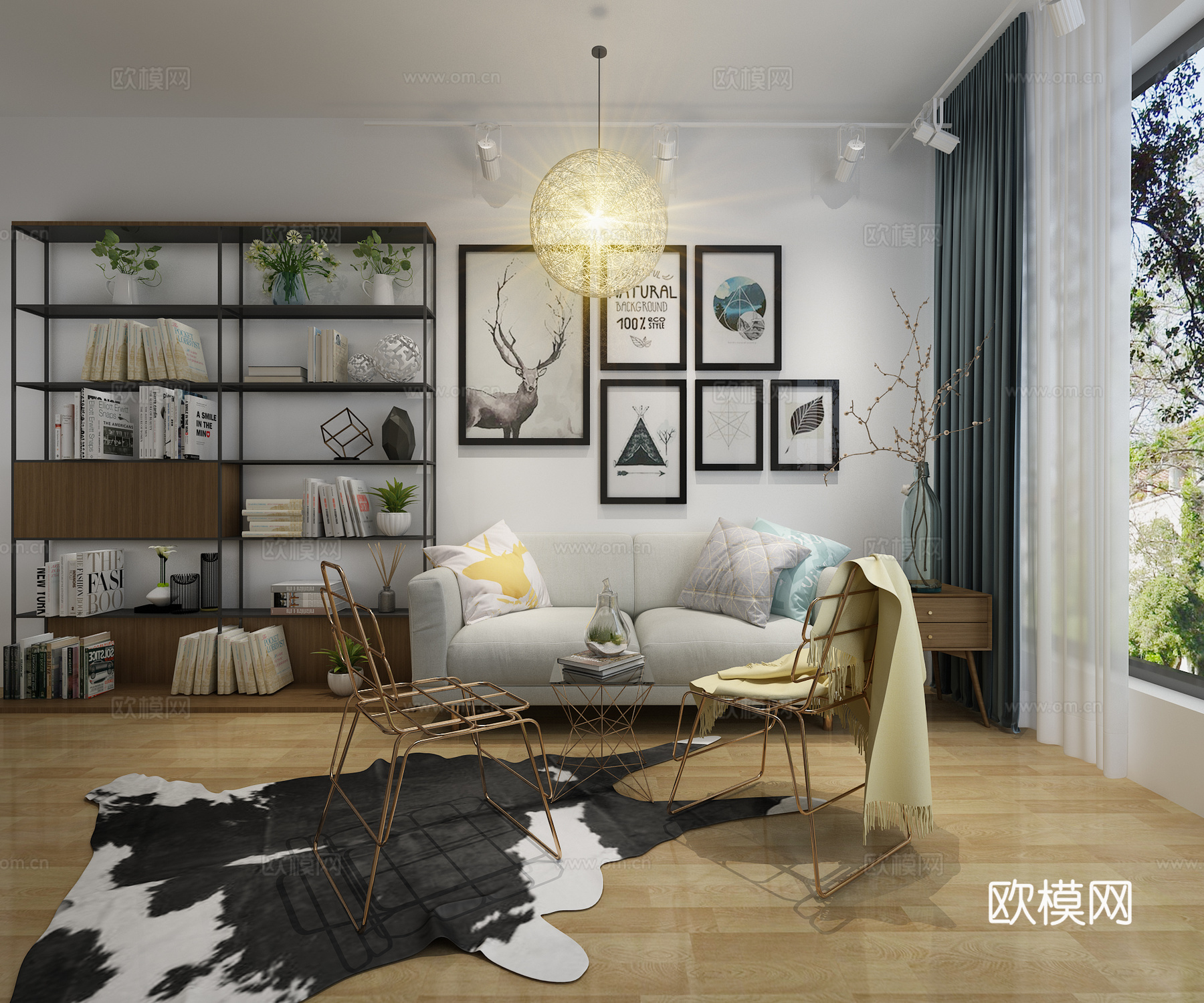 北欧工业装饰架装饰柜 北欧沙发 工业椅子 北欧吊灯 装饰3d模型