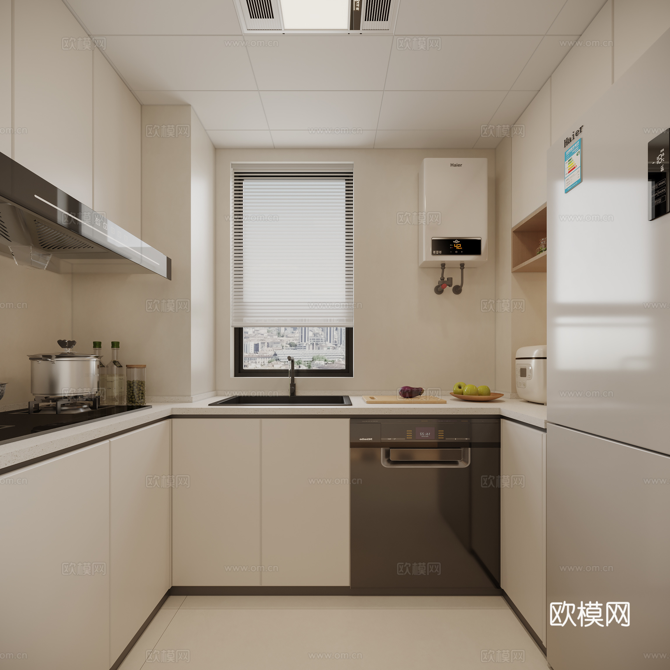 奶油风厨房3d模型