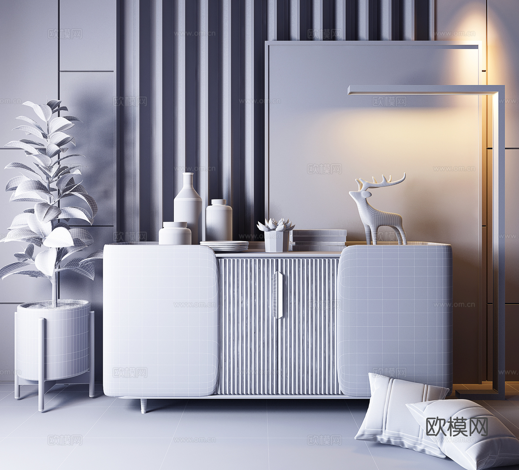 现代轻奢装饰柜3d模型下载（渲染图1）