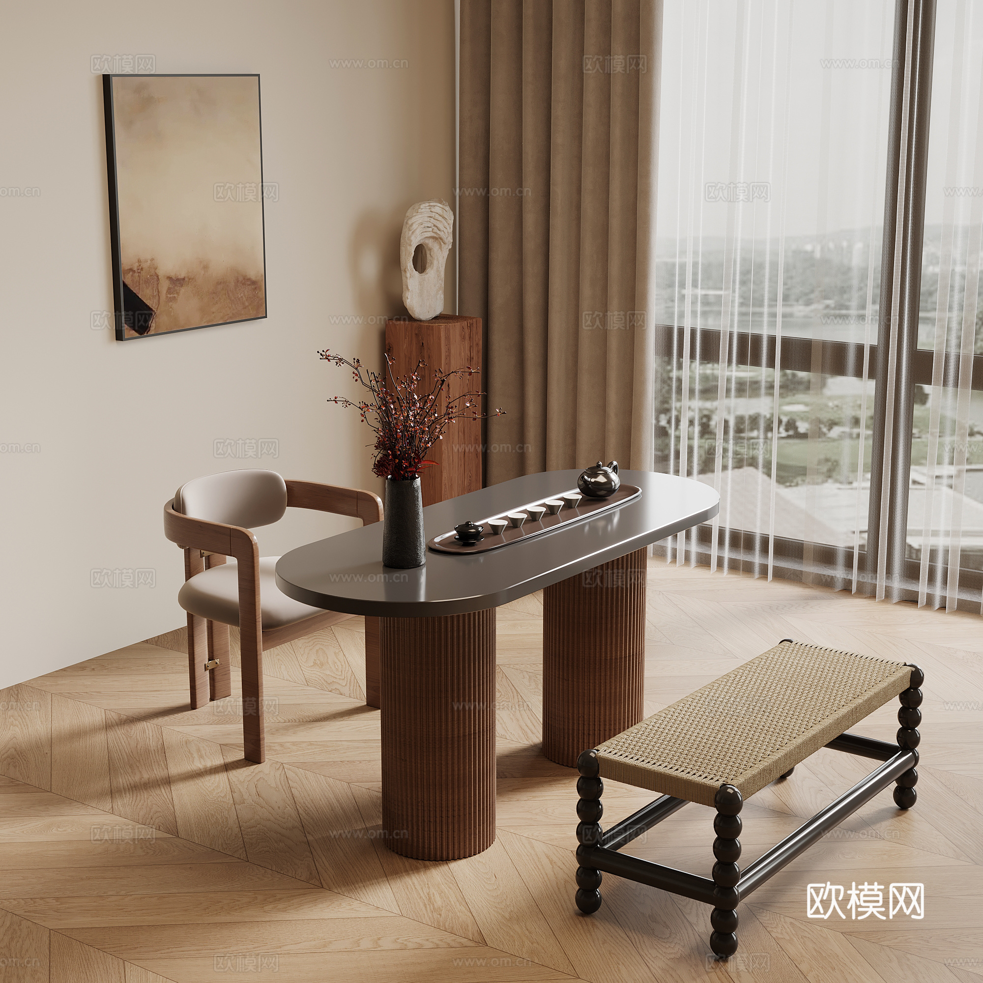 中古风茶桌椅 小茶桌 小茶台3d模型