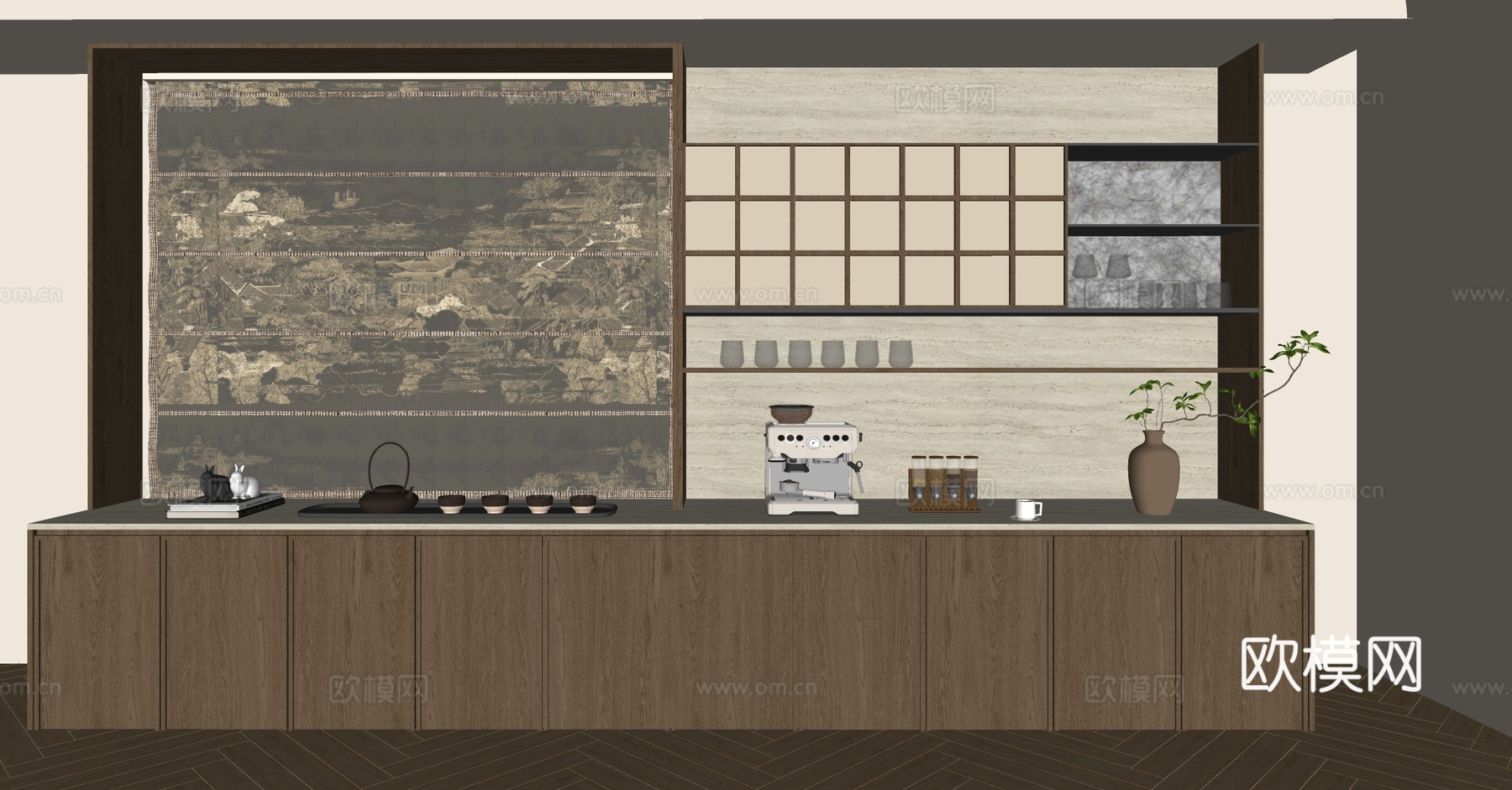 中古复古餐边柜 中古风餐边柜 茶室柜 茶叶柜 茶水柜餐边柜su模型
