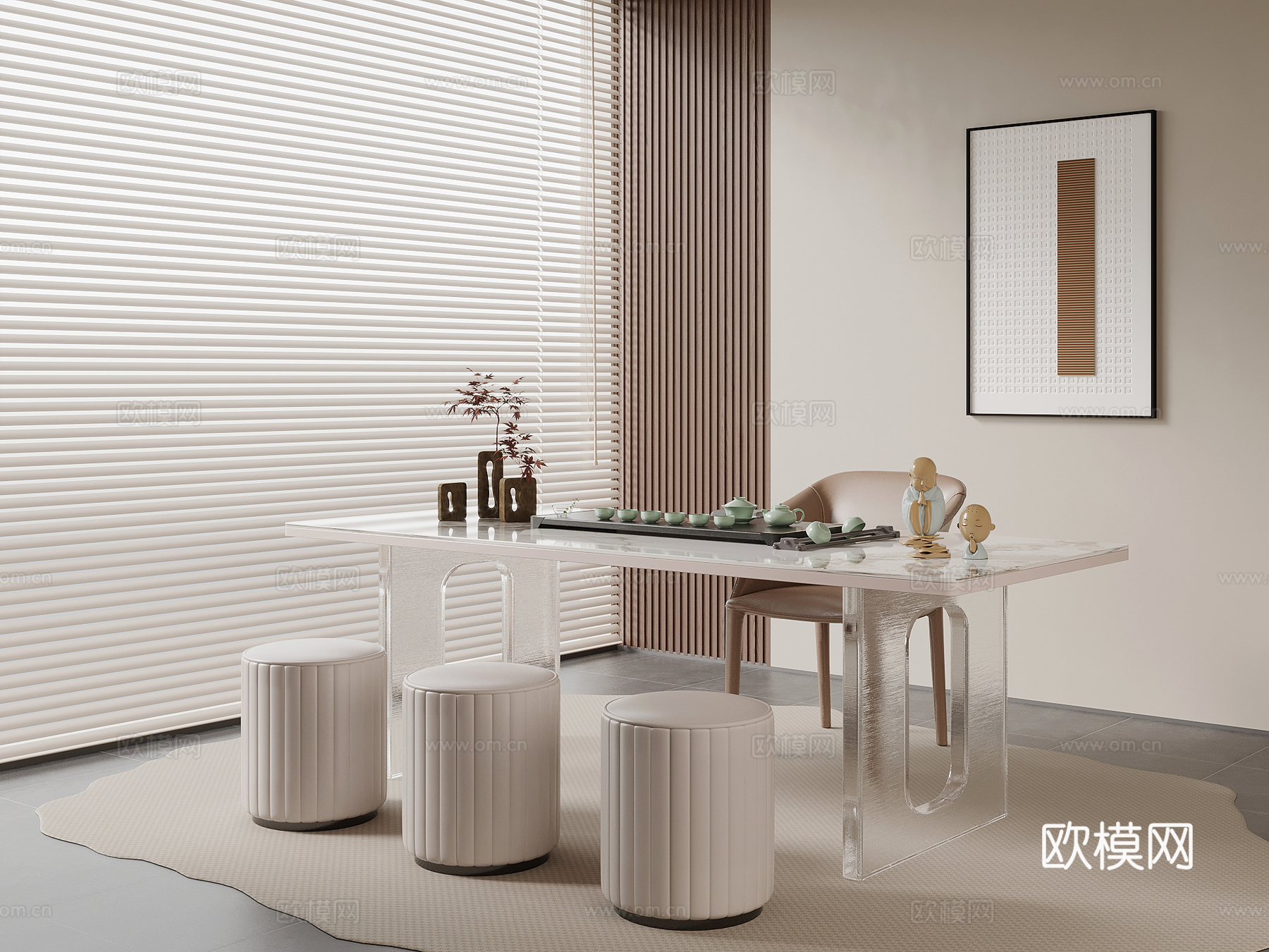 现代简约茶桌椅 茶台 茶具3d模型