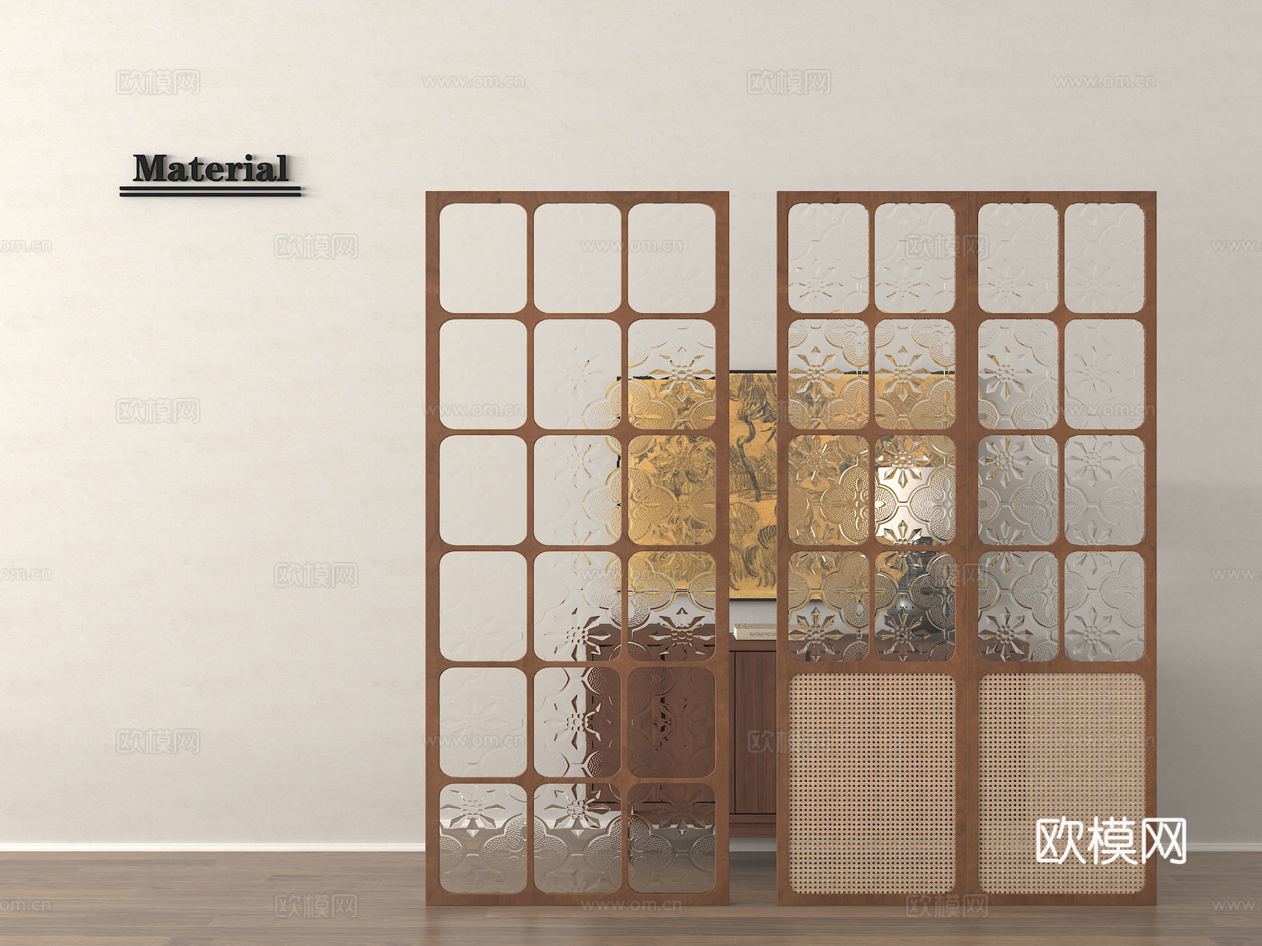 中古风隔断 玻璃砖隔断 隔断墙 玻璃墙su模型
