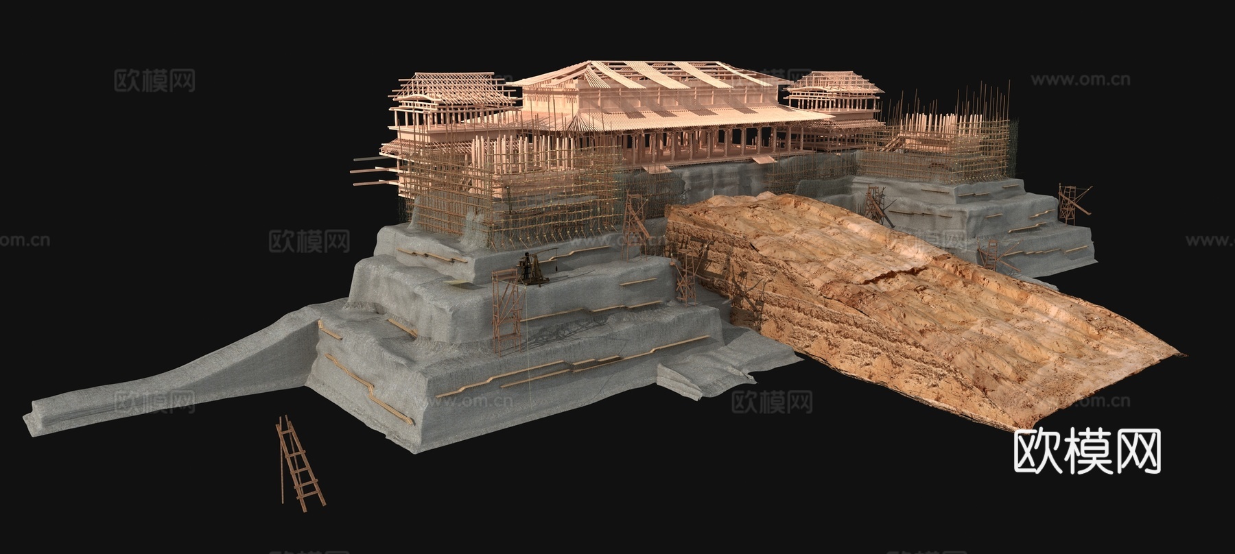 中式古建 影视级别 古代 大明宫 建造场景 工地 造房子3d模型