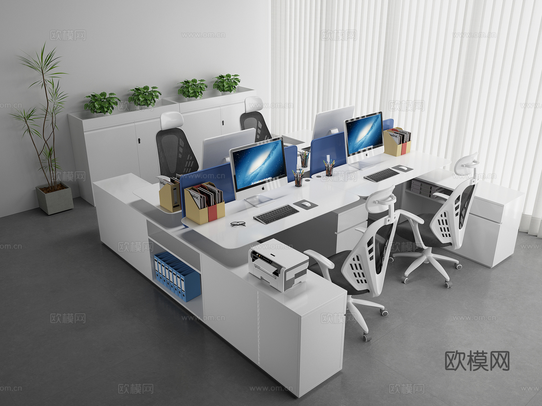 现代办公桌椅组合 员工办公桌椅 职员工位 电脑桌椅 活动边柜3d模型