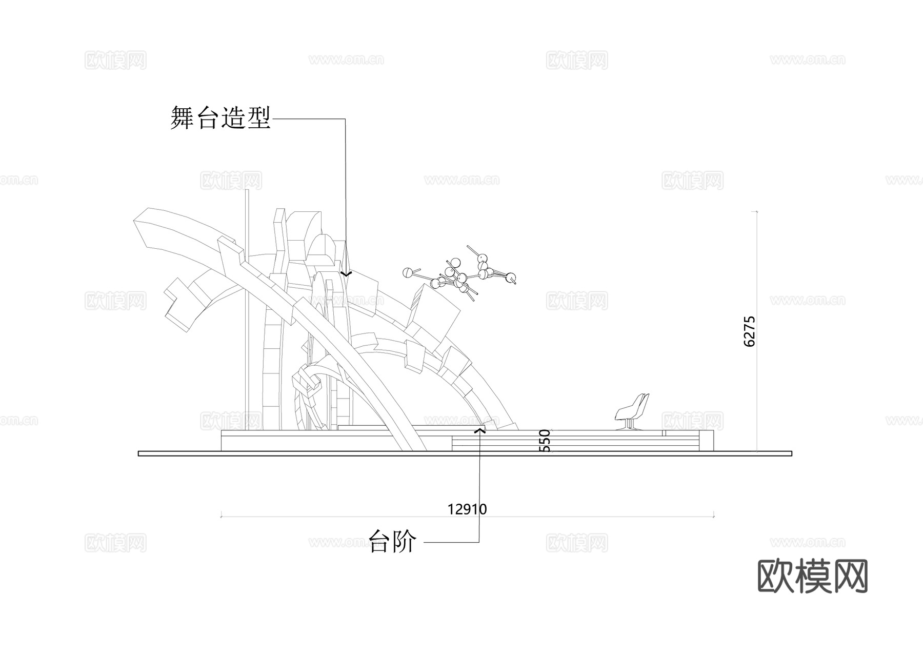 异形舞台施工图cad施工图