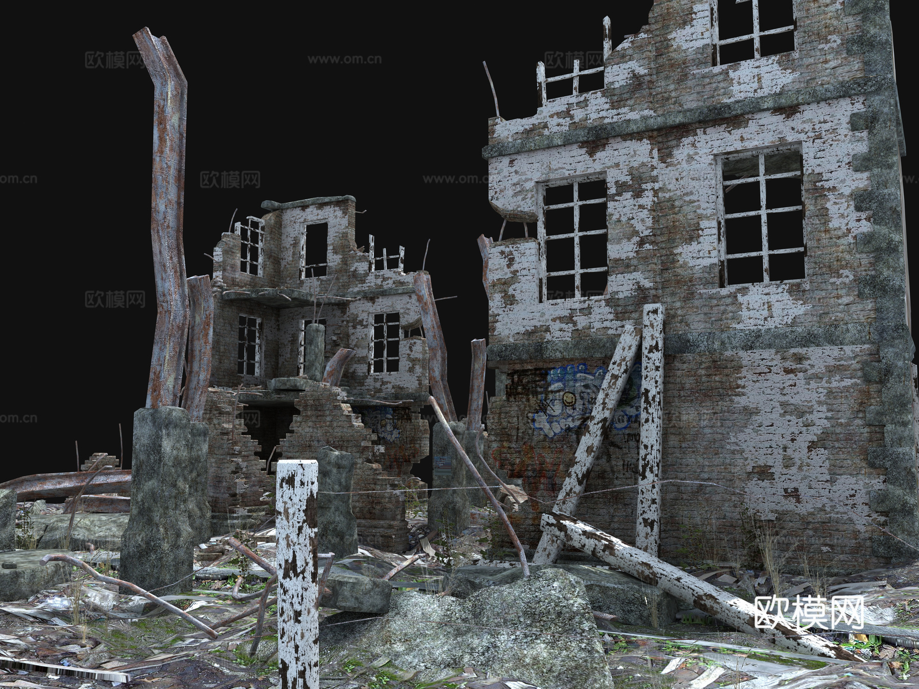 中式破房子 废墟 场景 建筑 游戏场景3d模型