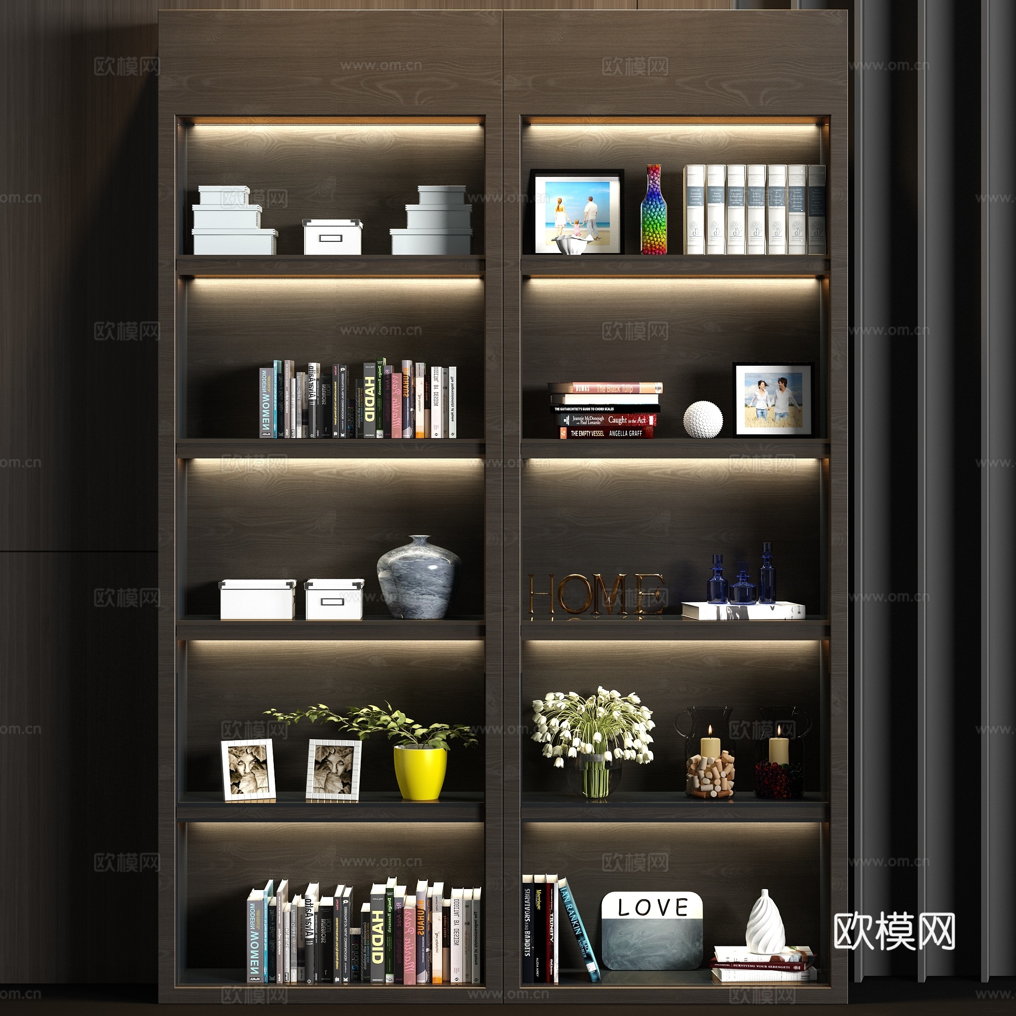 现代实木装饰柜书柜饰品组合3d模型
