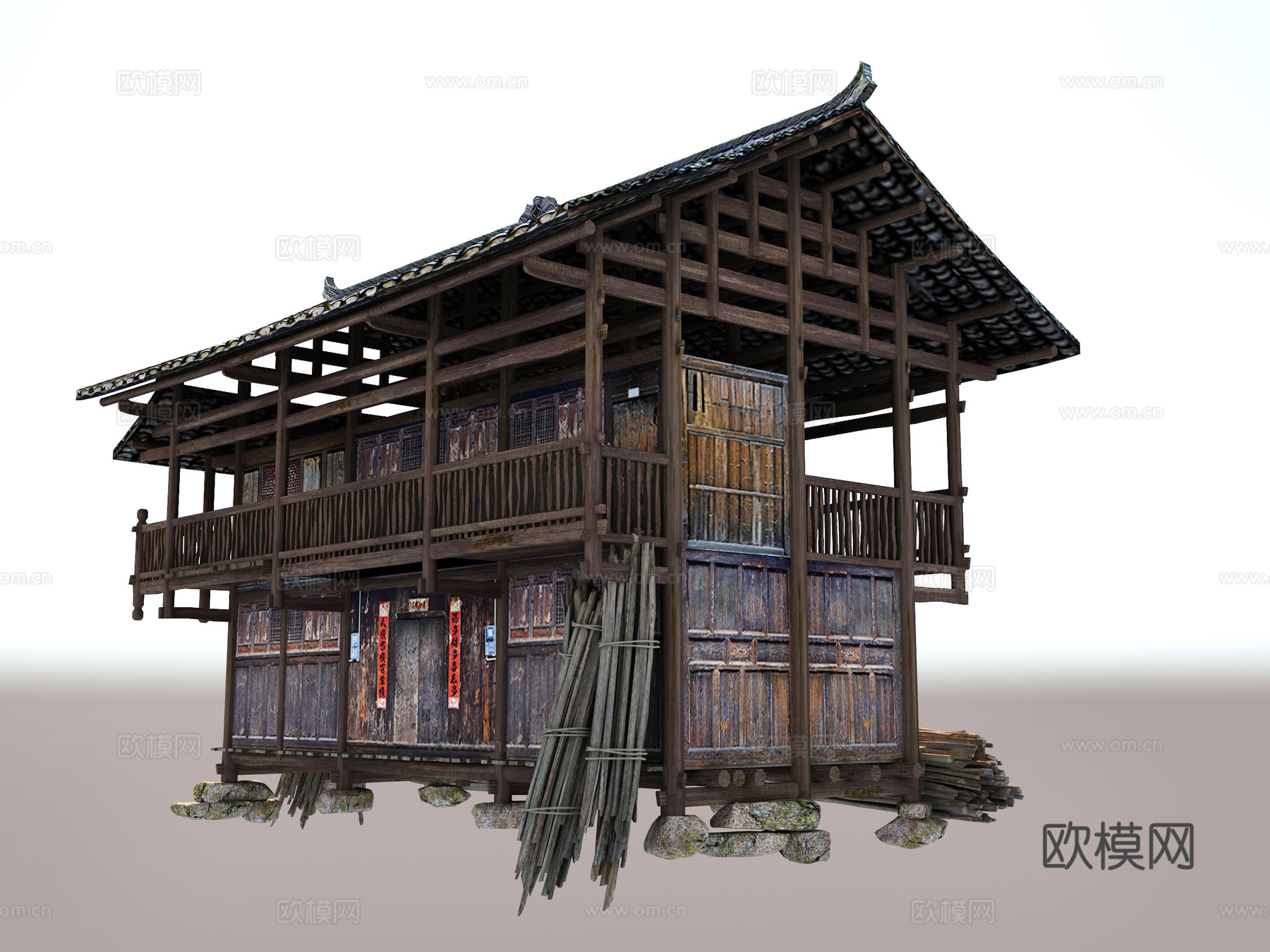 中式古代 古建筑 老房子 西南民居 木楼 建筑 寨子3d模型