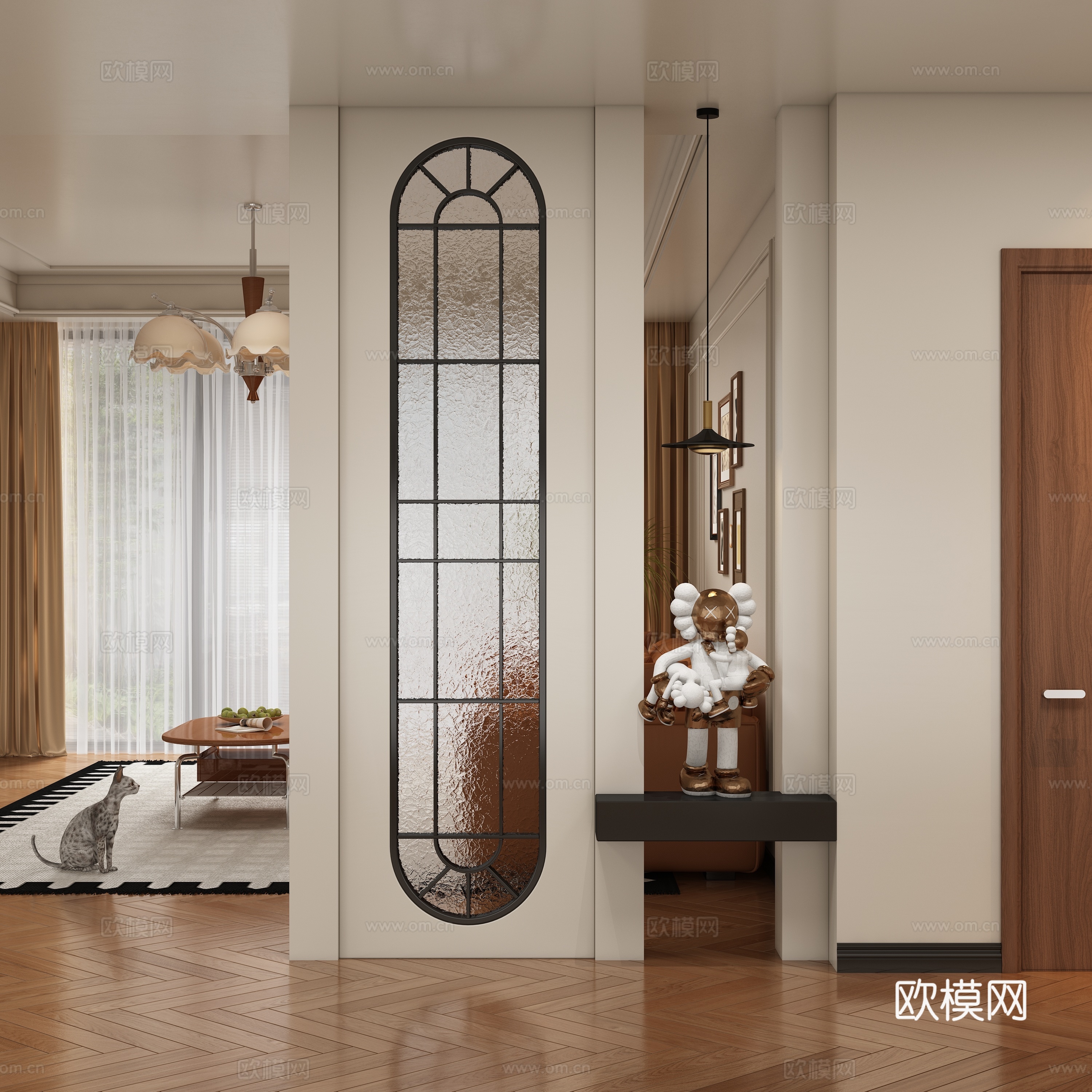 中古风玄关过道 隔断3d模型下载
