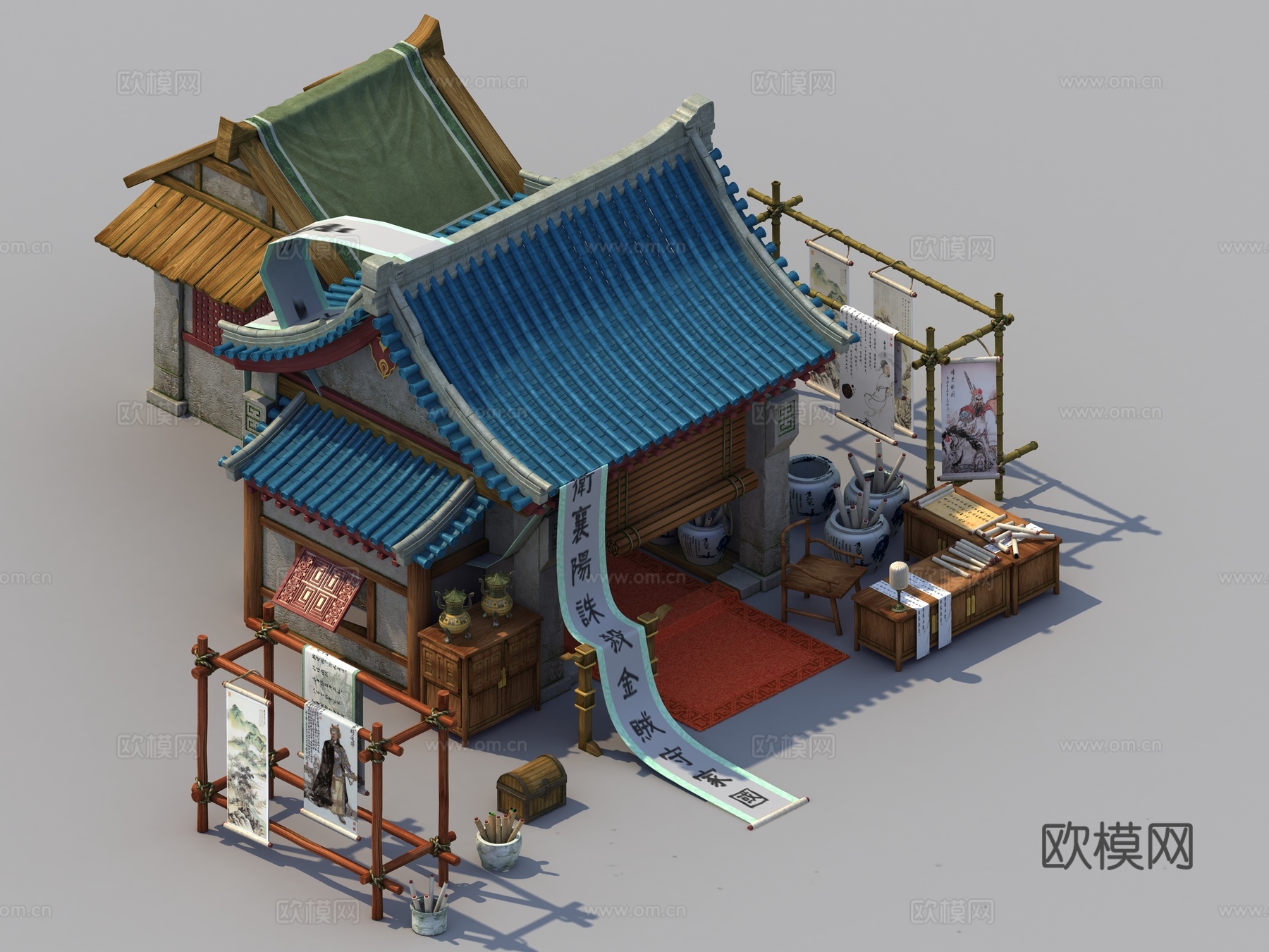 中式古建 古代 古建筑 书屋 字画店 当铺 书画店 客栈3d模型