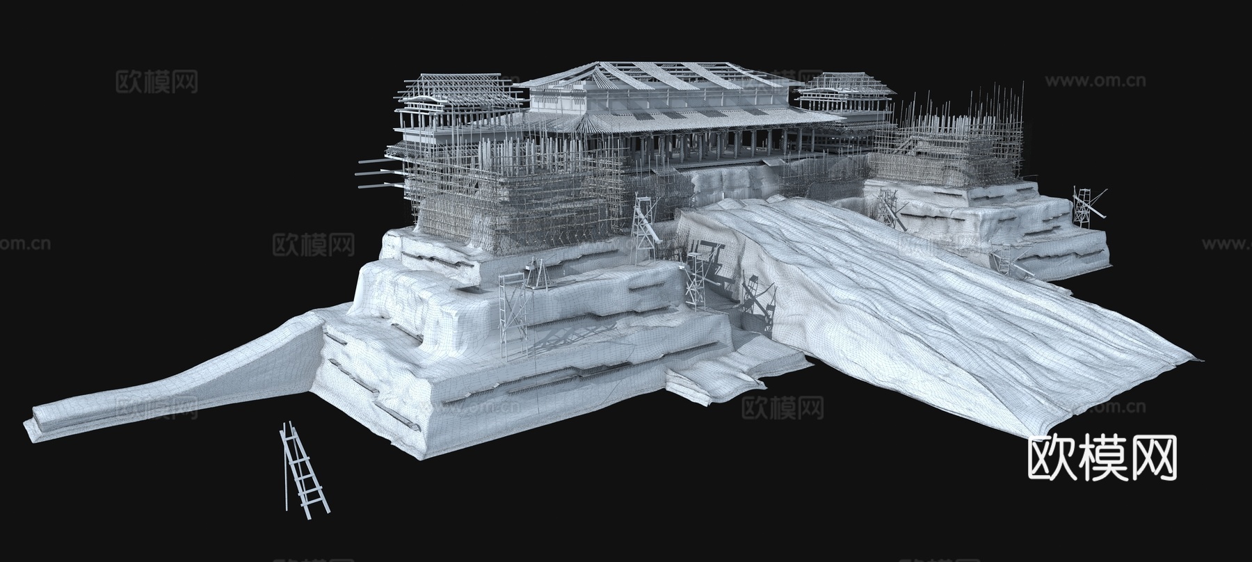 中式古建 影视级别 古代 大明宫 建造场景 工地 造房子3d模型