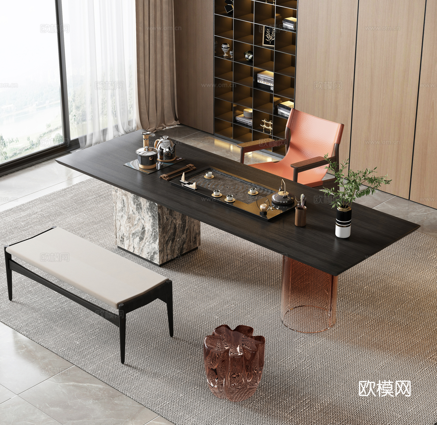 新中式茶桌椅 亚克力茶桌椅3d模型